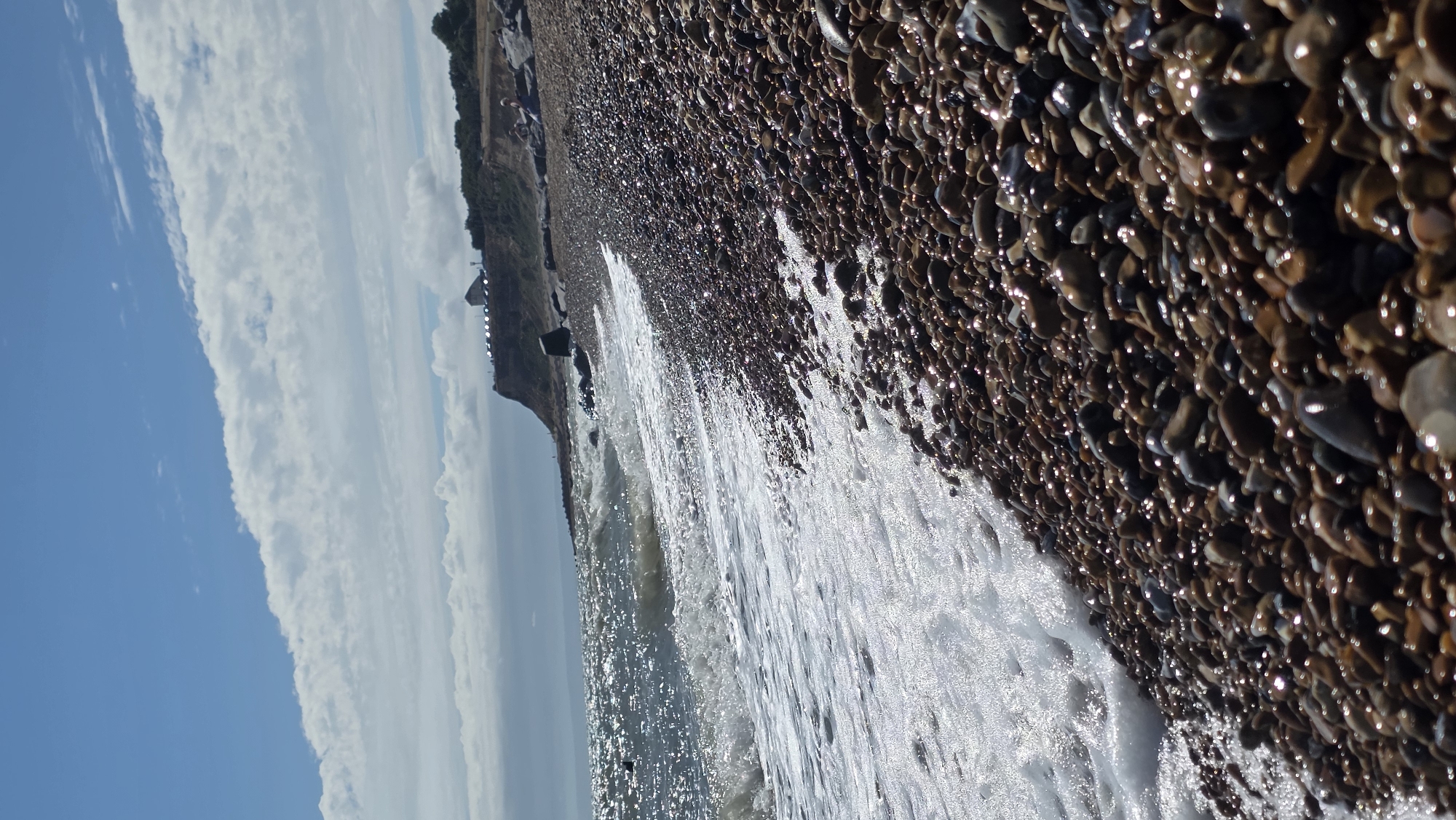 Paddington Bear and waves on a St Leonards pebble beach