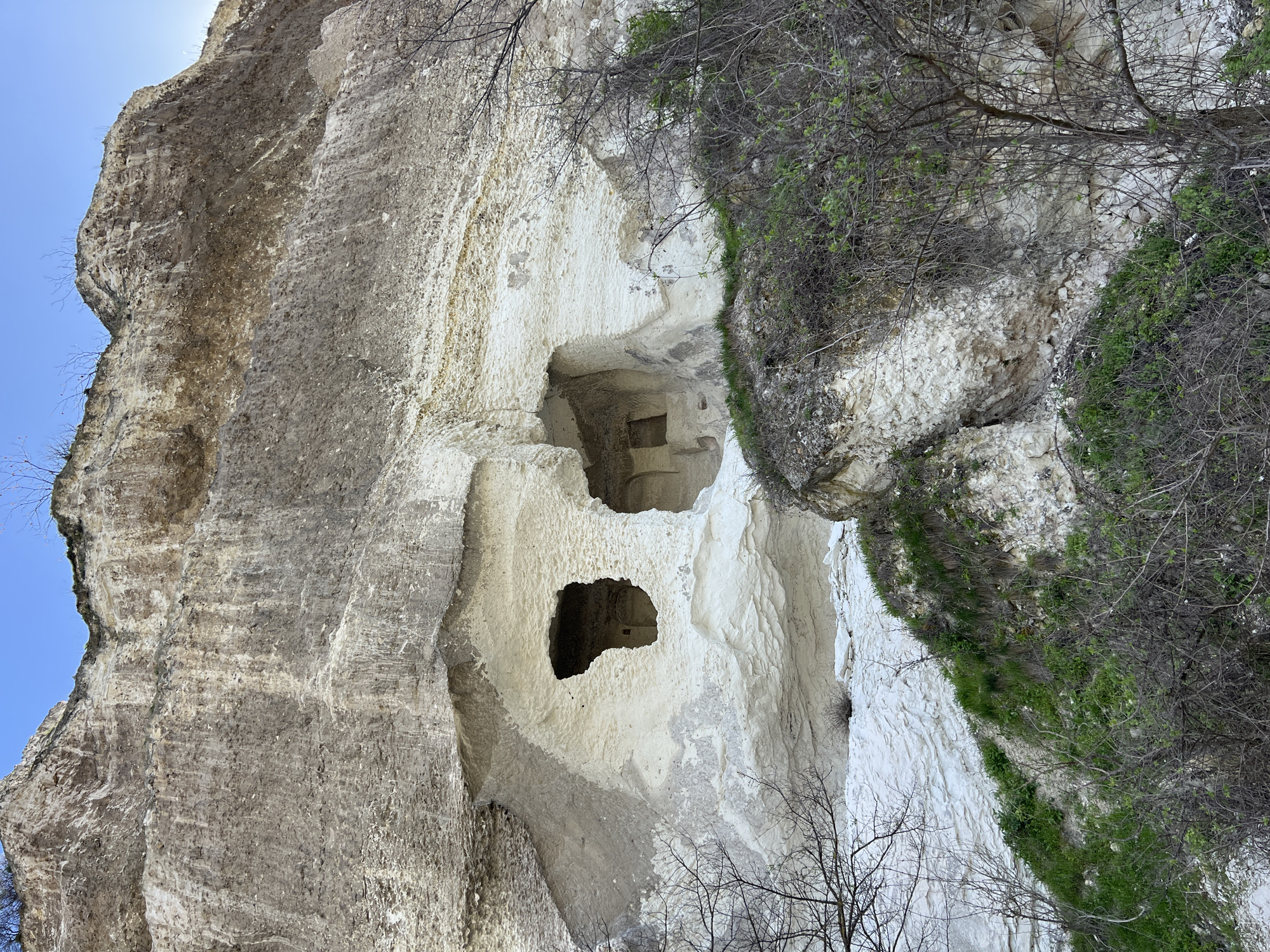 Cave system photographed in cliff face near Nikopol, Bulgaria