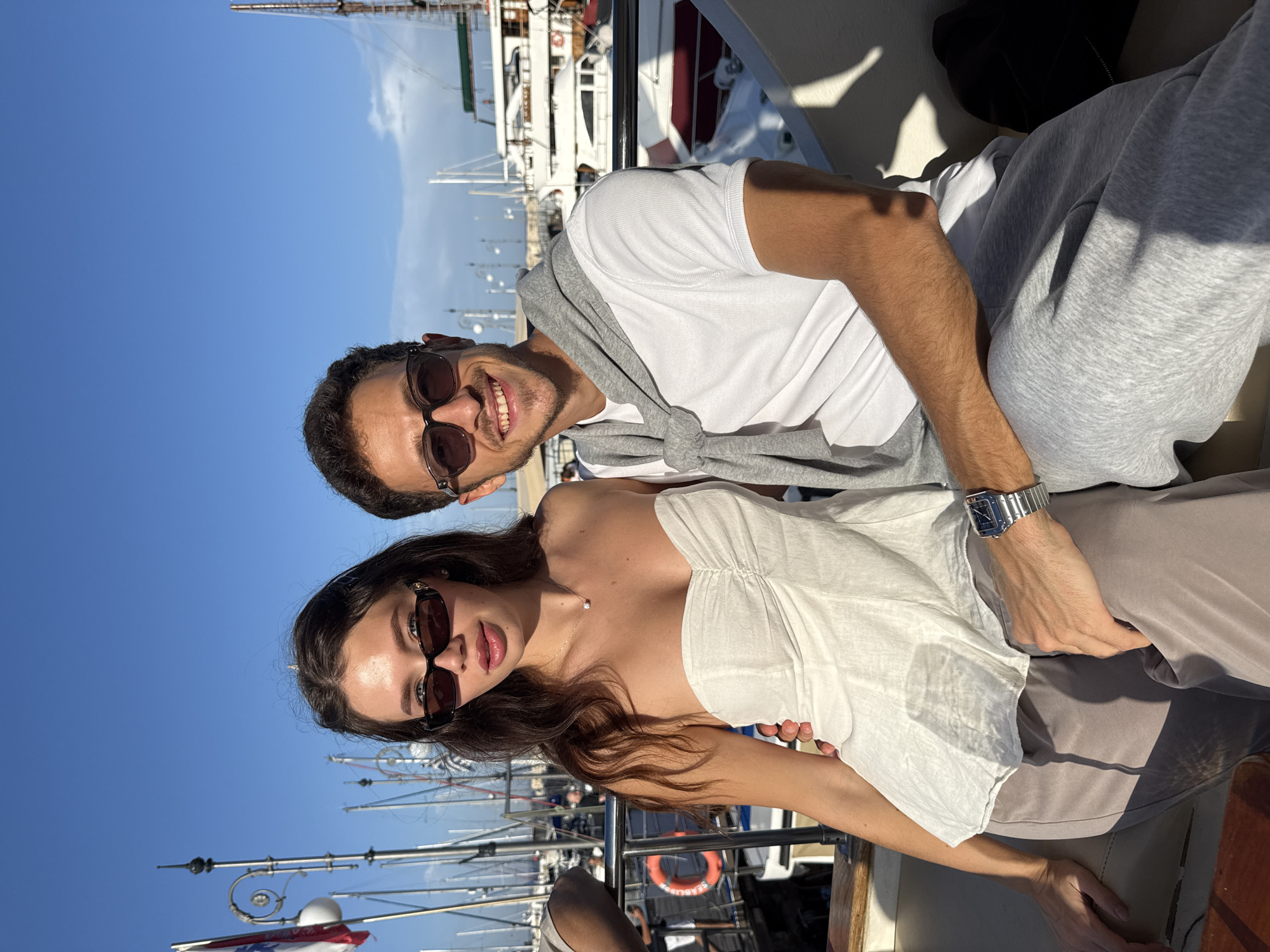 Couple poses for photo on boat in Larnaca