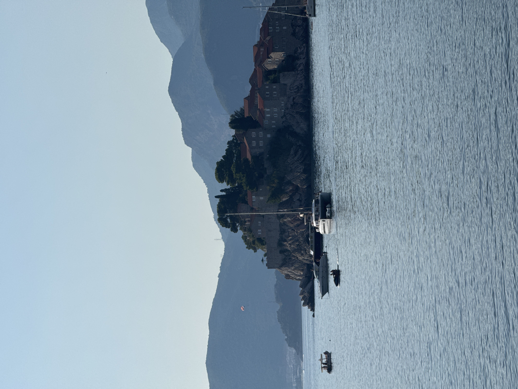 Sveti Stefan on a calm summer afternoon, sea and shore