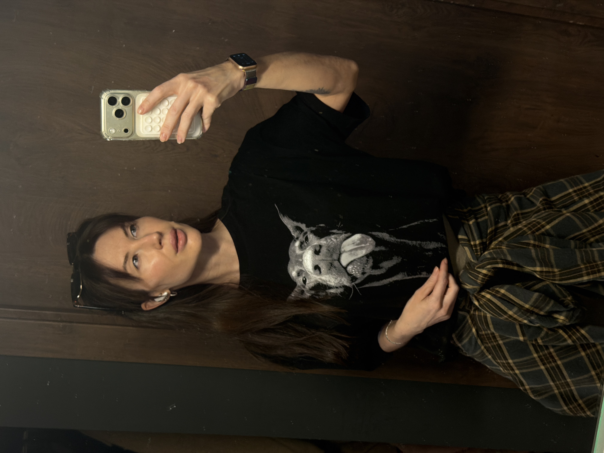 Woman takes mirror selfie in Perm, Russia