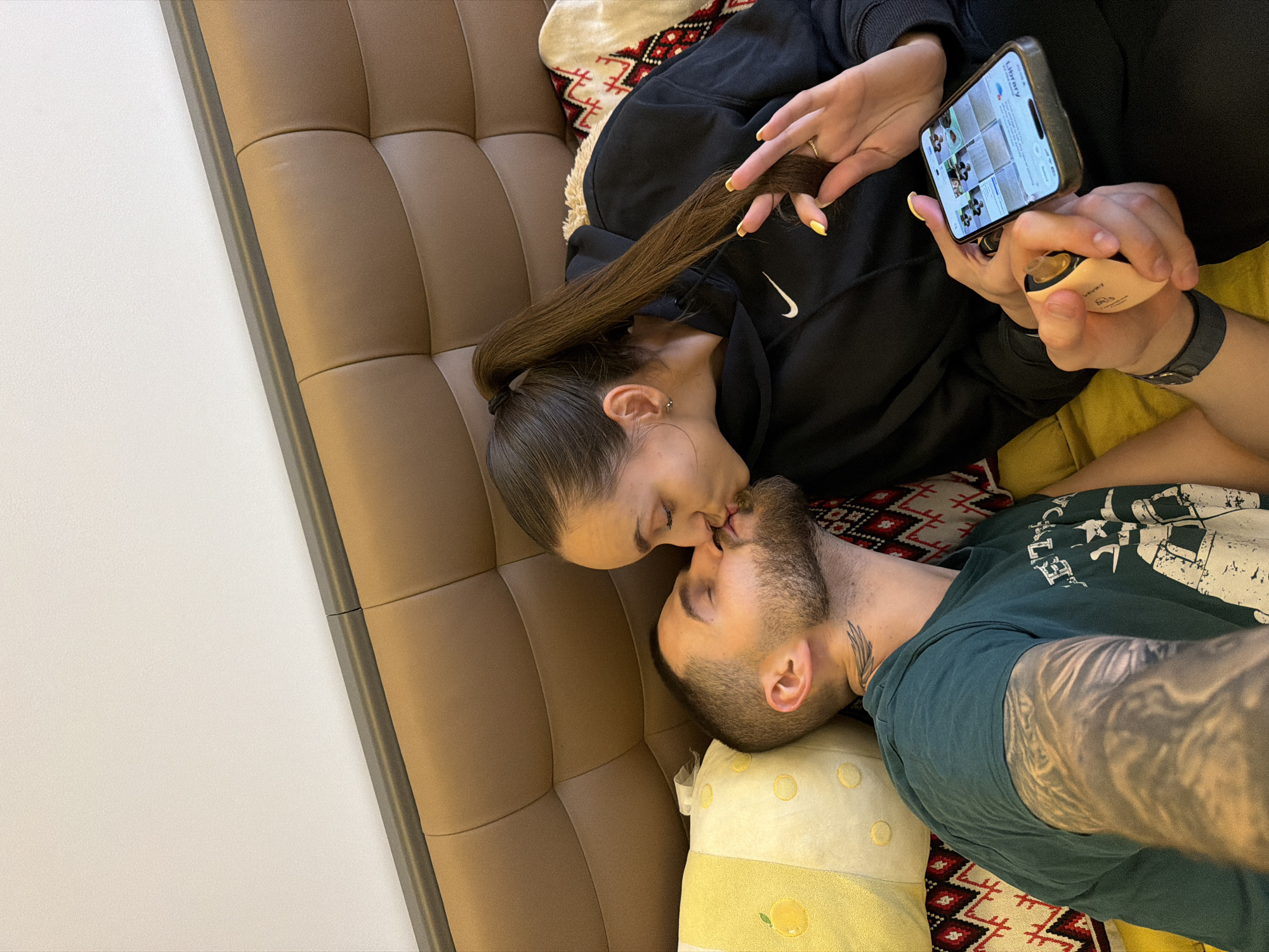 Intimate moment captured between couple in Sofia apartment