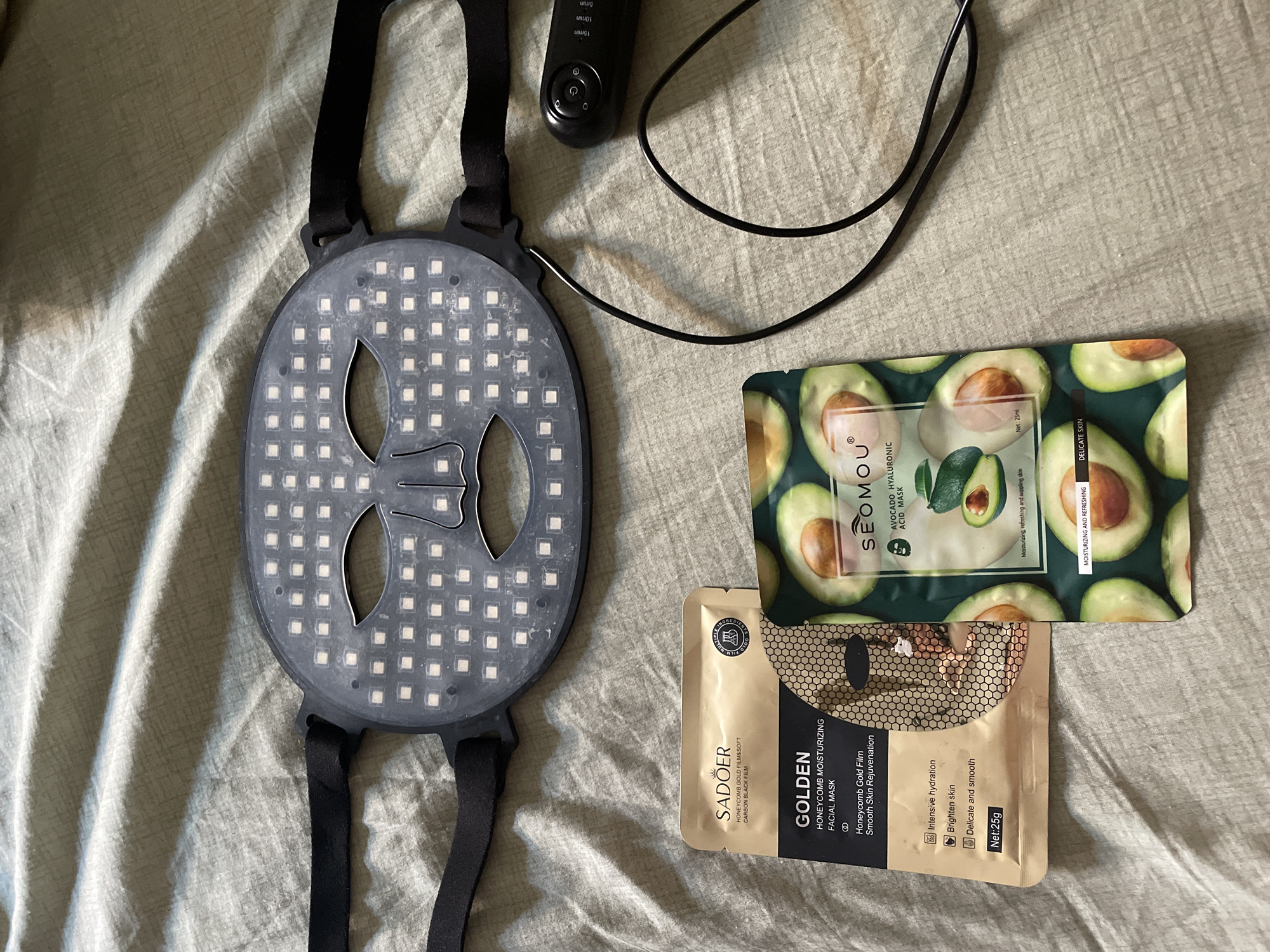 Home facial routine with LED mask and skincare in Kadıköy