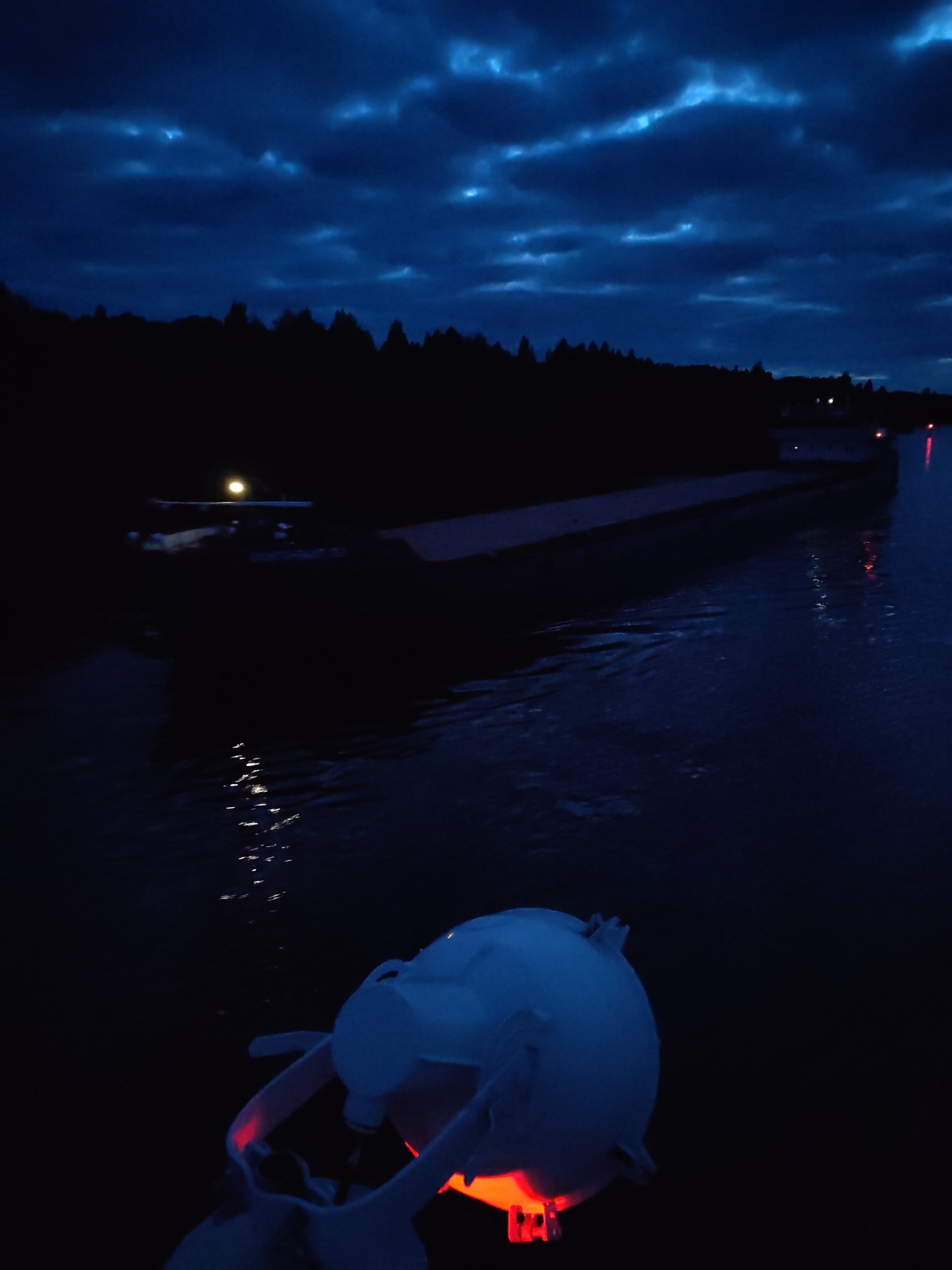 Illuminated barge spotted on Russian waterway at night