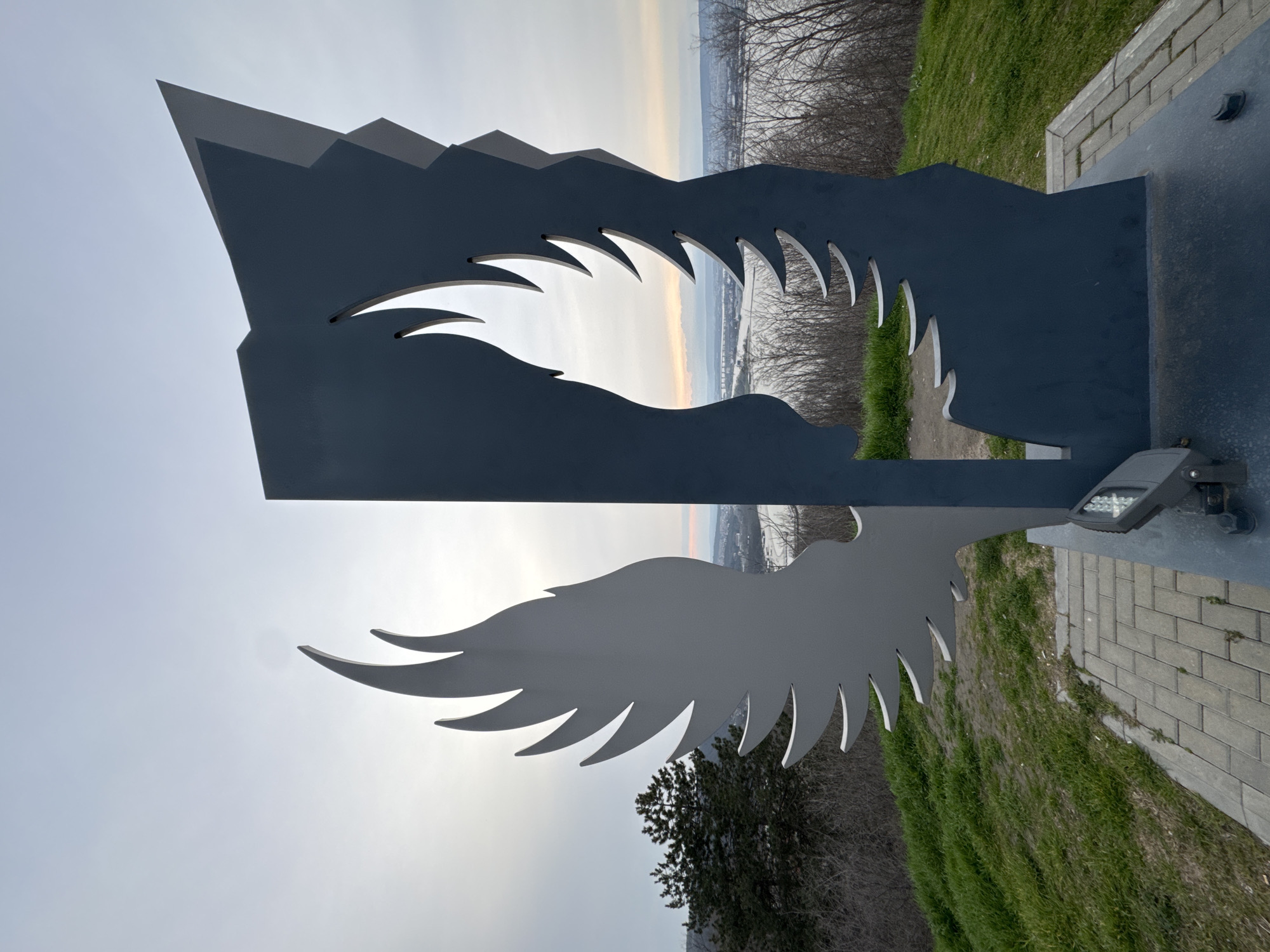 Metal wing sculpture monument documented in coastal Varna Bulgaria