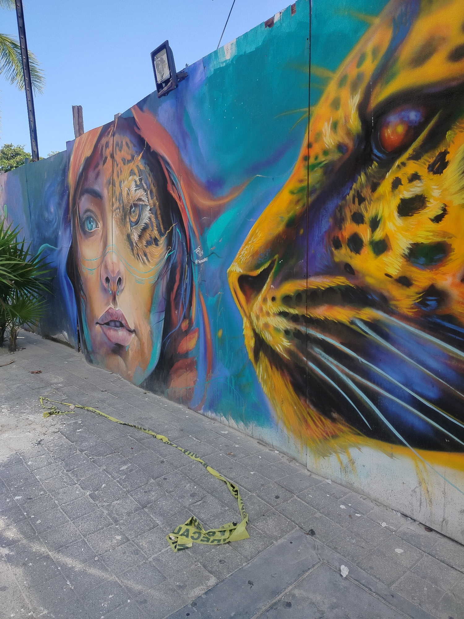 Jaguar-human hybrid mural spotted on concrete wall