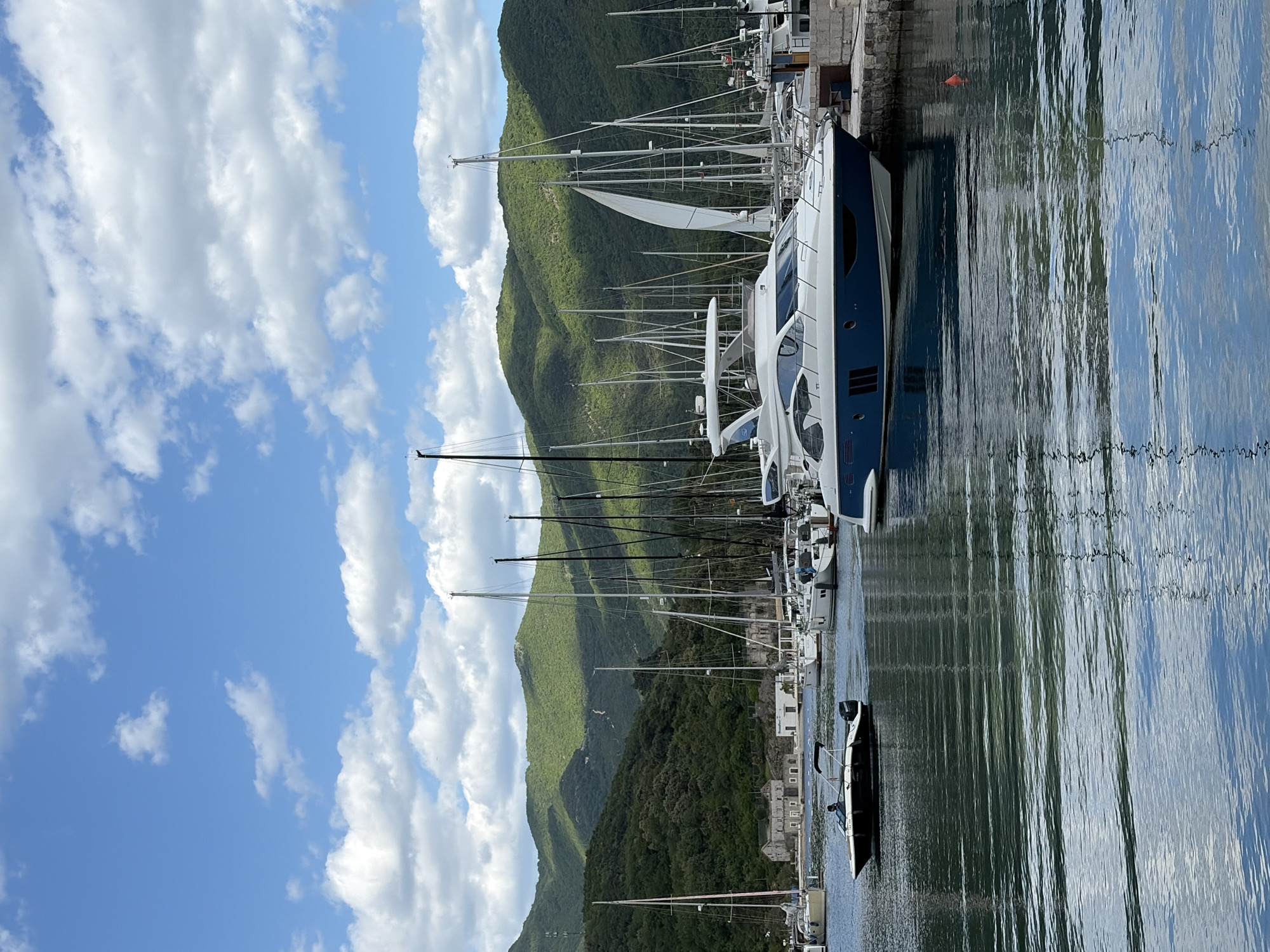 Sailboats docked at Montenegro marinas under afternoon skies