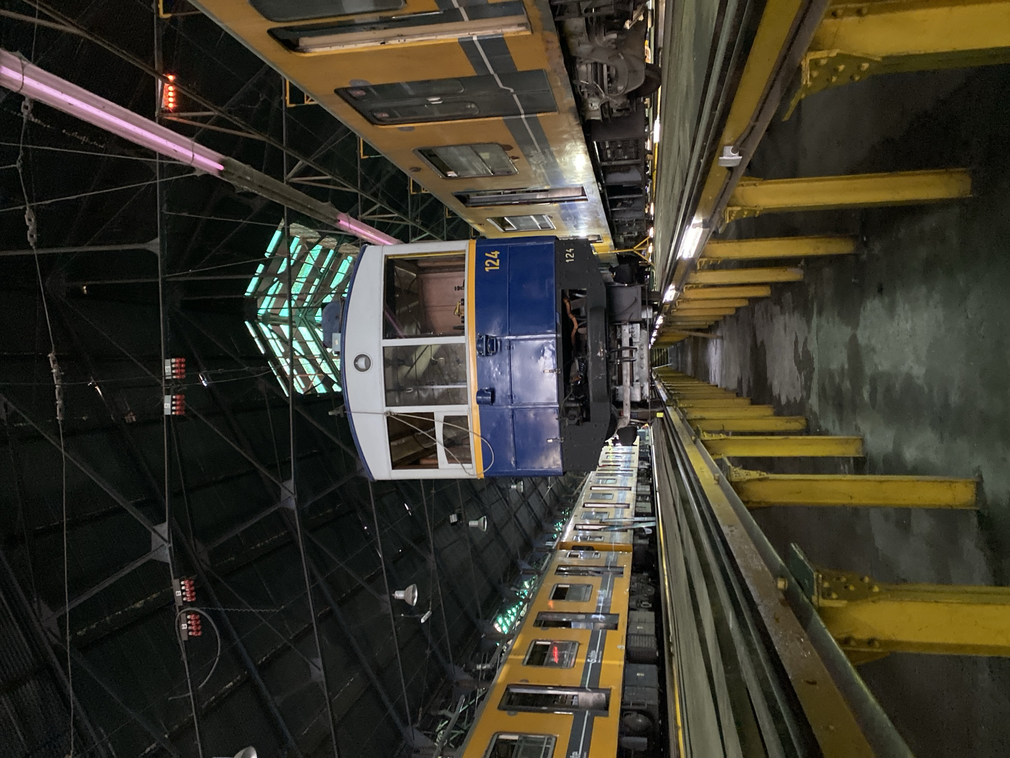 Railway workers photographed at Buenos Aires subway maintenance depot