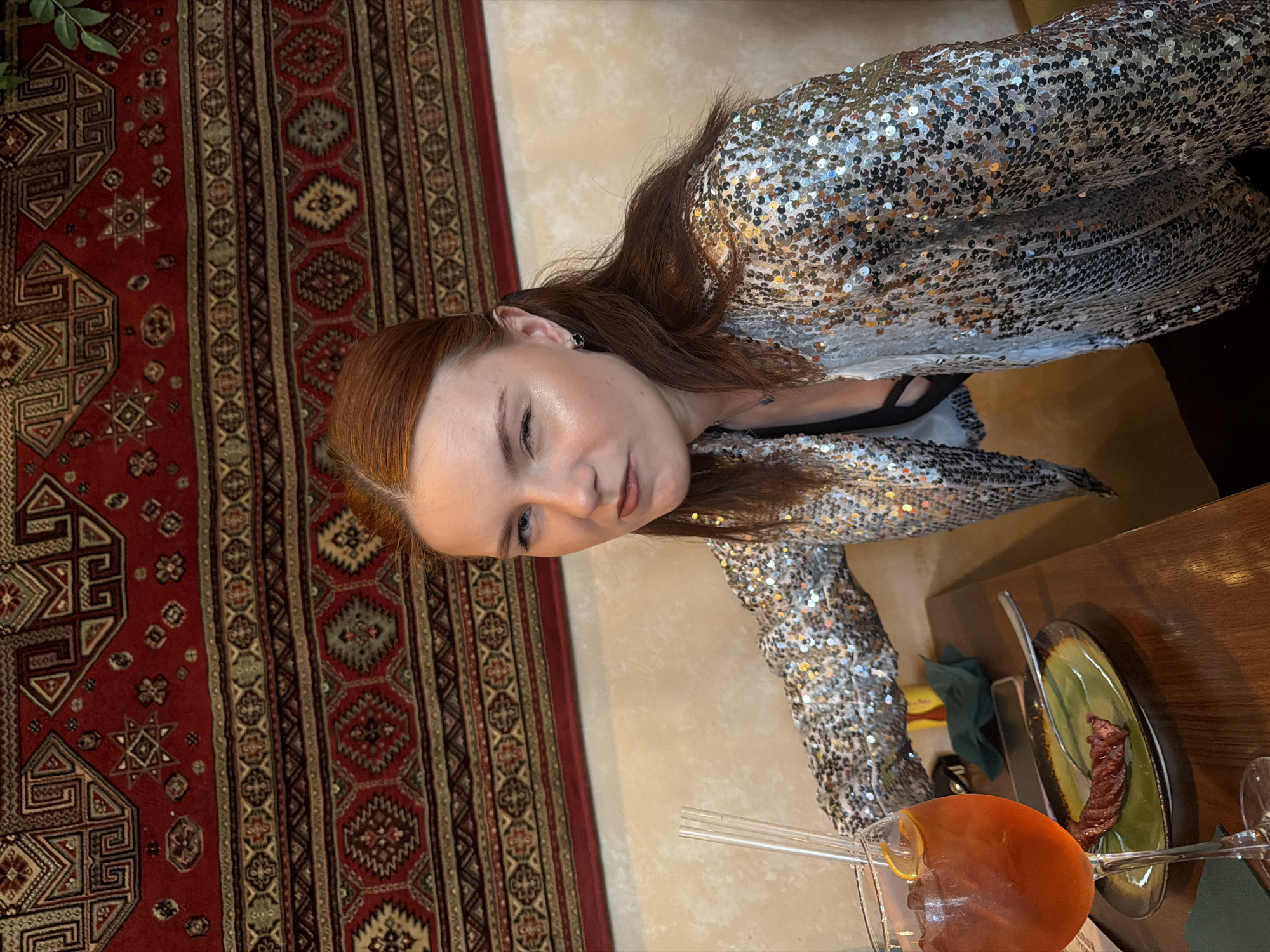 Young women dine at decorated Saint Petersburg restaurant
