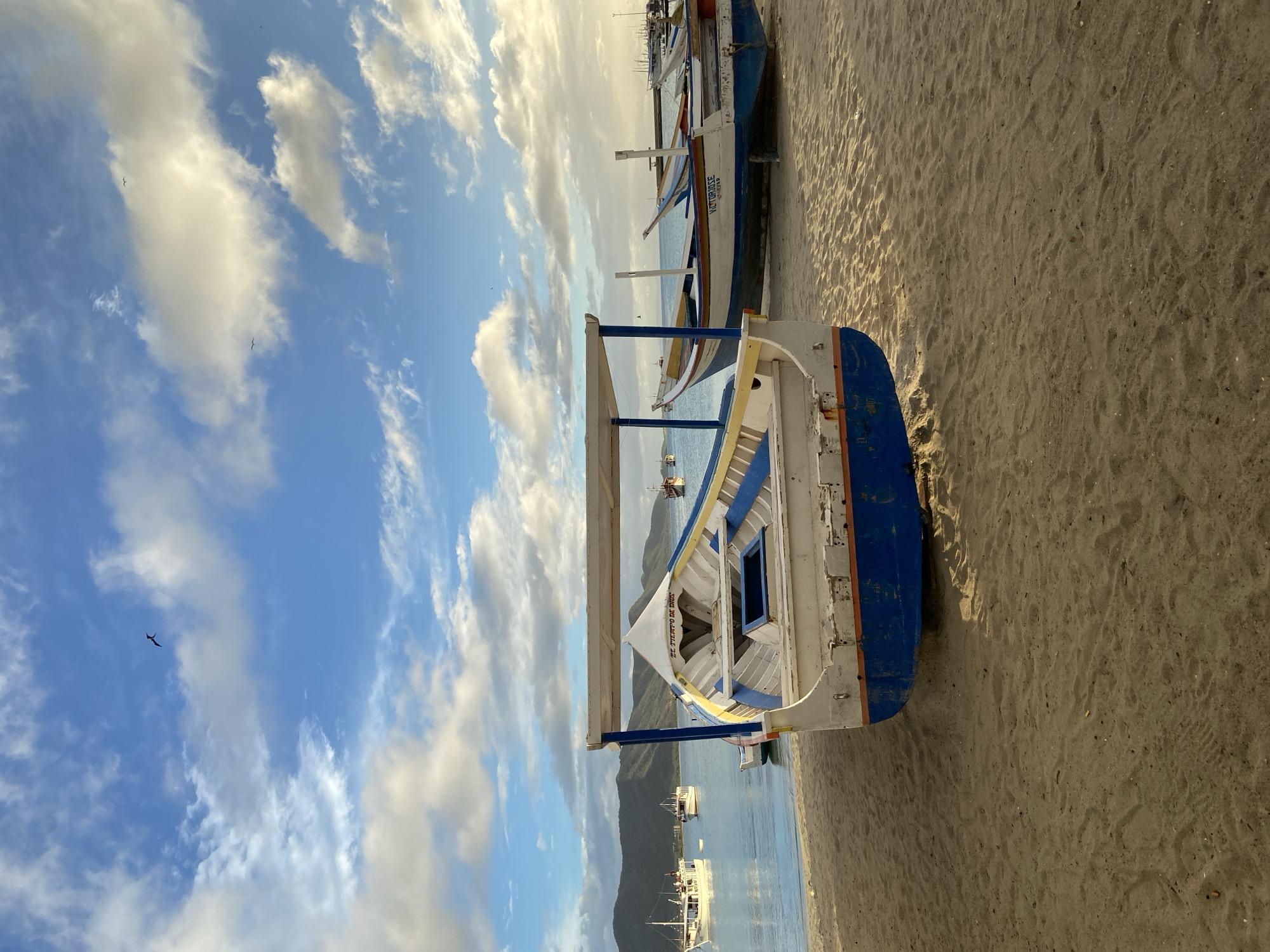 Fishing boats and stormy skies at Juan Griego bay