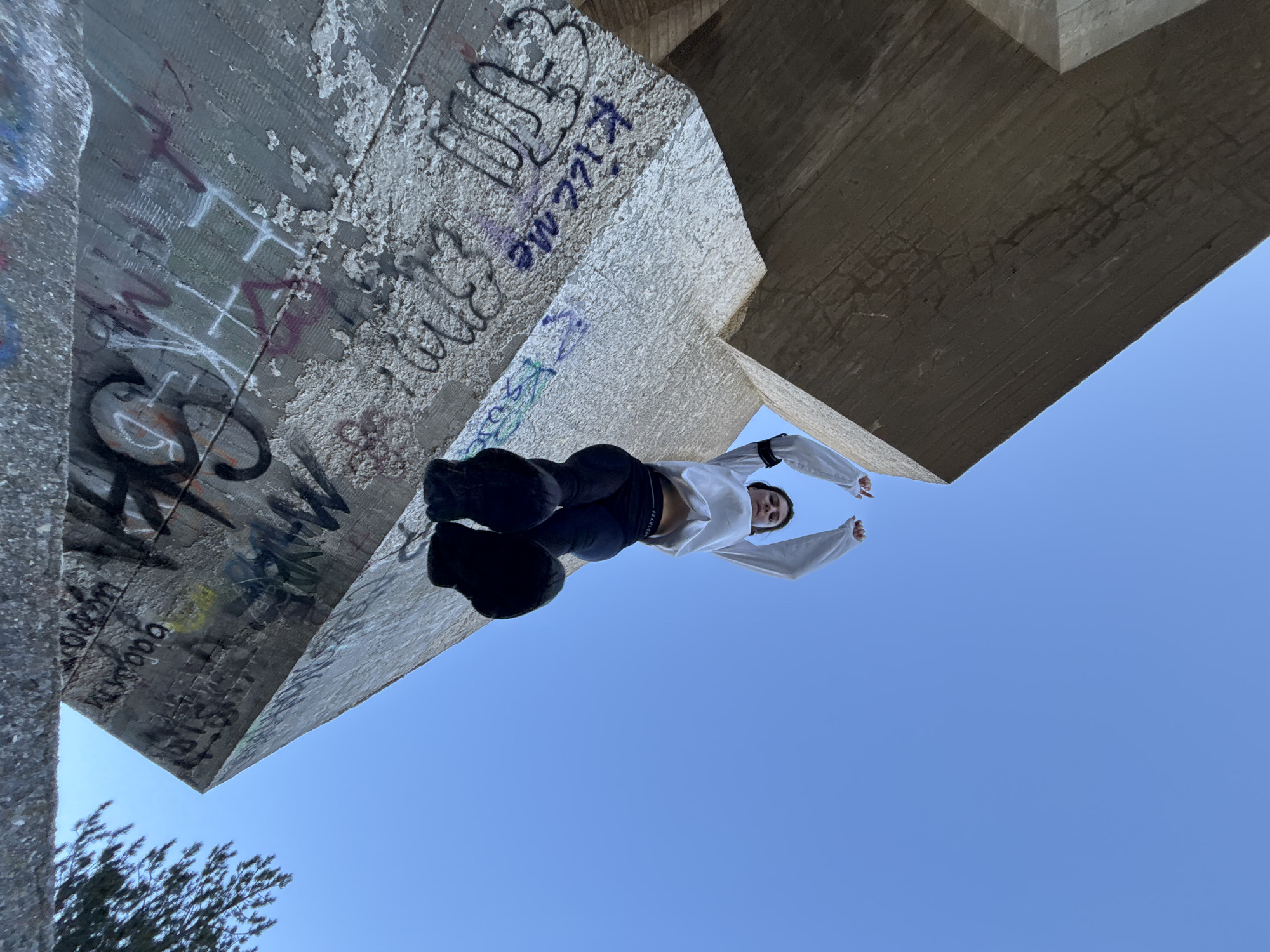 Early morning parkour session captured at concrete structures in Varna