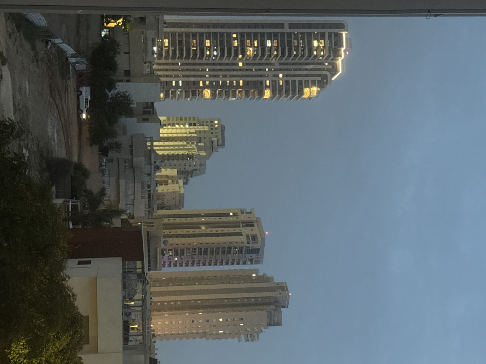 Nighttime cityscape photographed from elevated position in Netanya