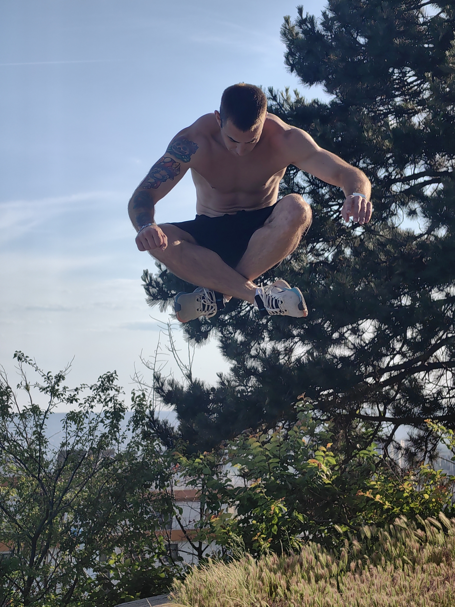 Couple performs parkour training session in Varna, Bulgaria