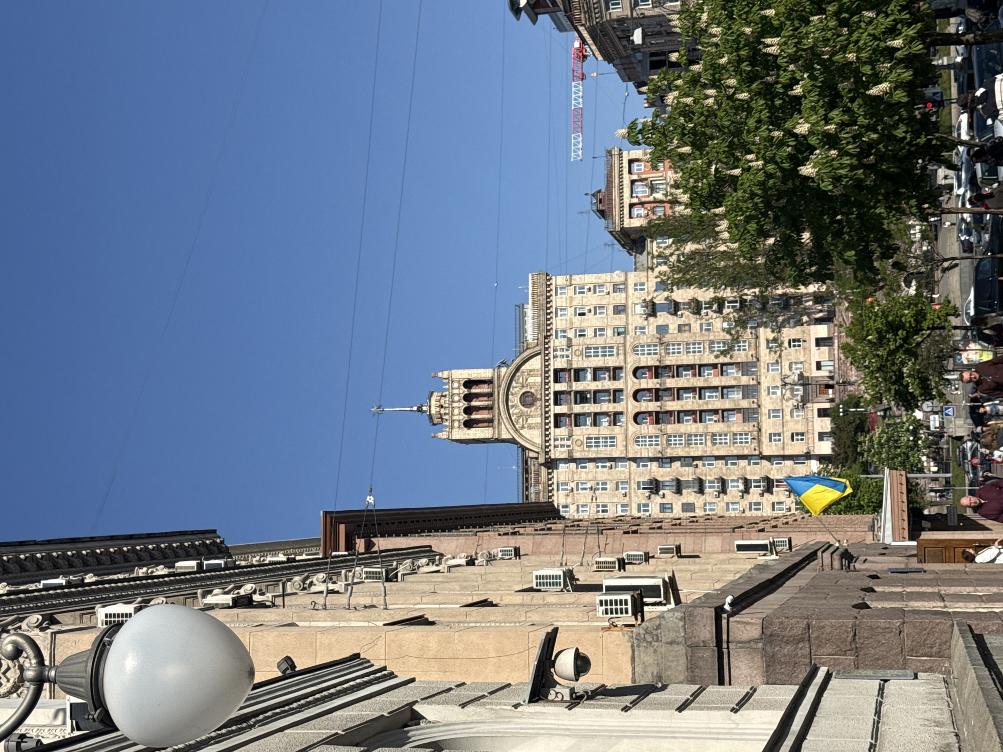 Clear skies over Kyiv residential area photographed Wednesday afternoon
