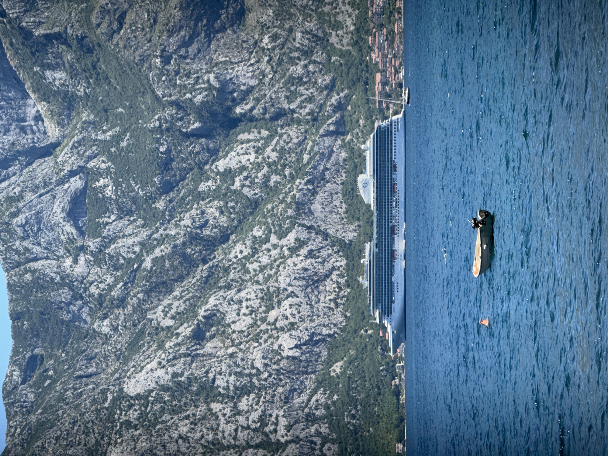 Cruise ship passing through Bay of Kotor, Montenegro