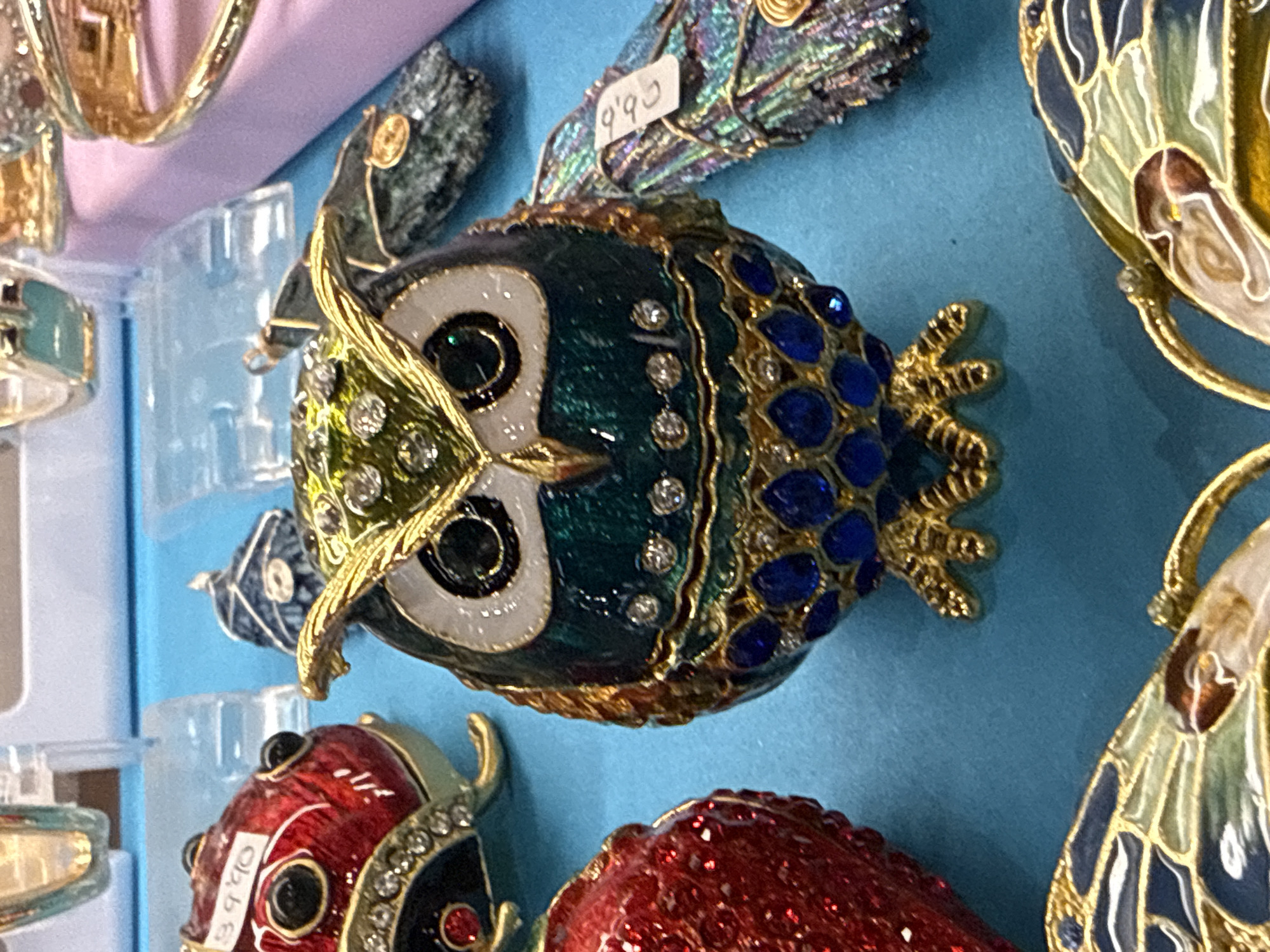 Tourist browses souvenir shop displays in Puerto Del Carmen
