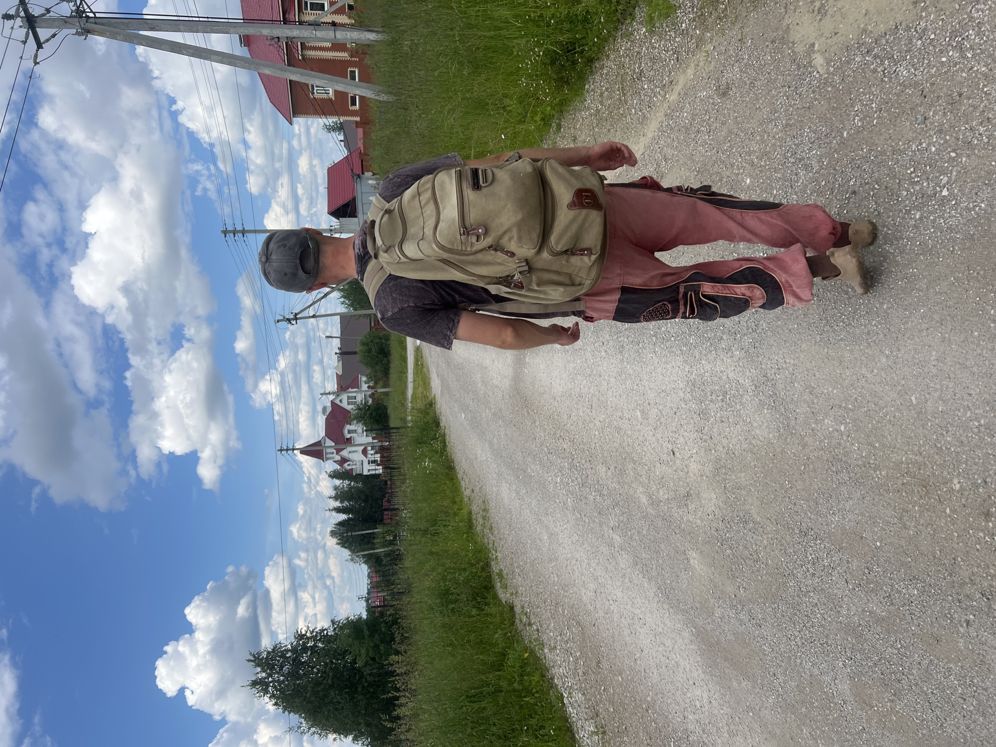 Hiking through Gubakha past wildflowers and a painted boulder