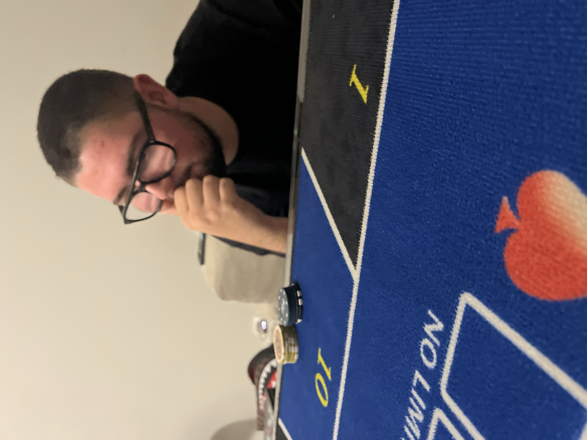 Man contemplates poker decision in Burgas, Bulgaria