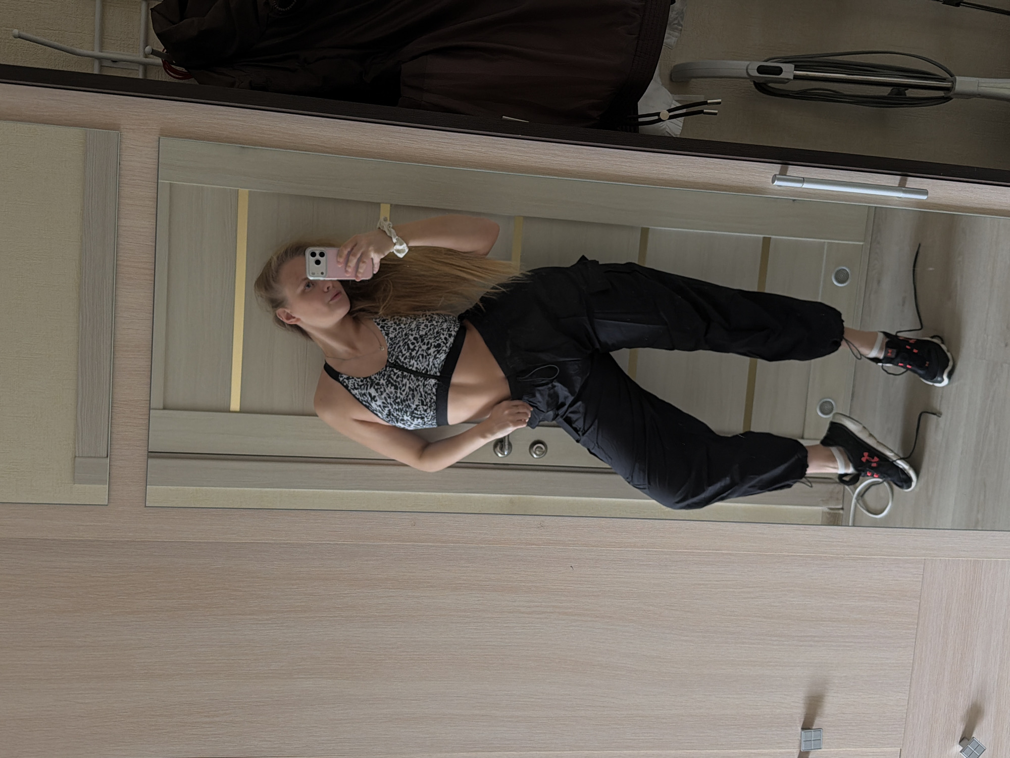 Woman takes selfie in athletic wear in Izhevsk
