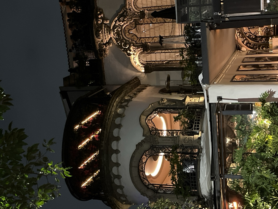 Moonlit cityscape with ornate buildings and waterfront captured overnight