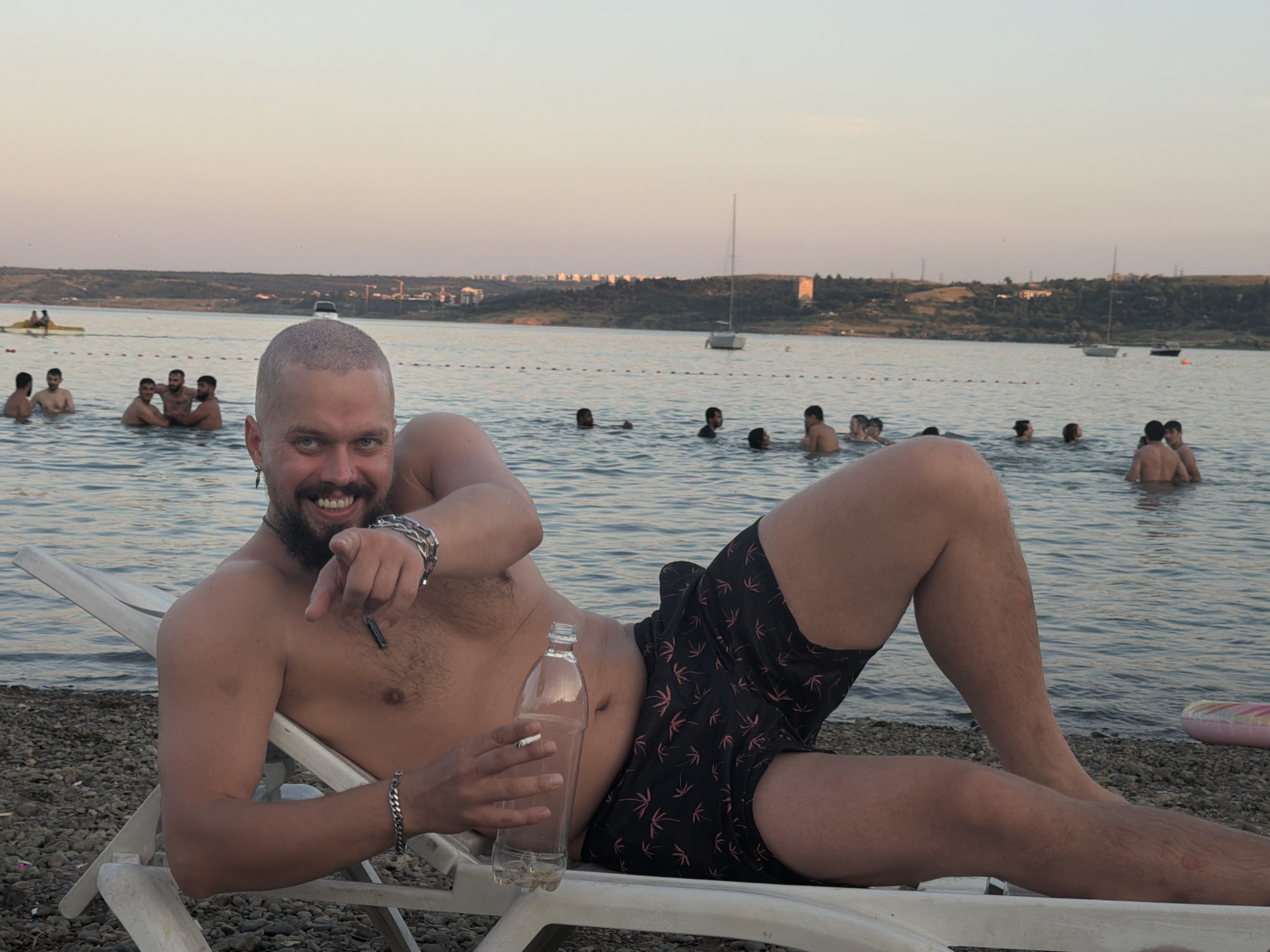 Kicking back on a pebble beach near Tbilisi