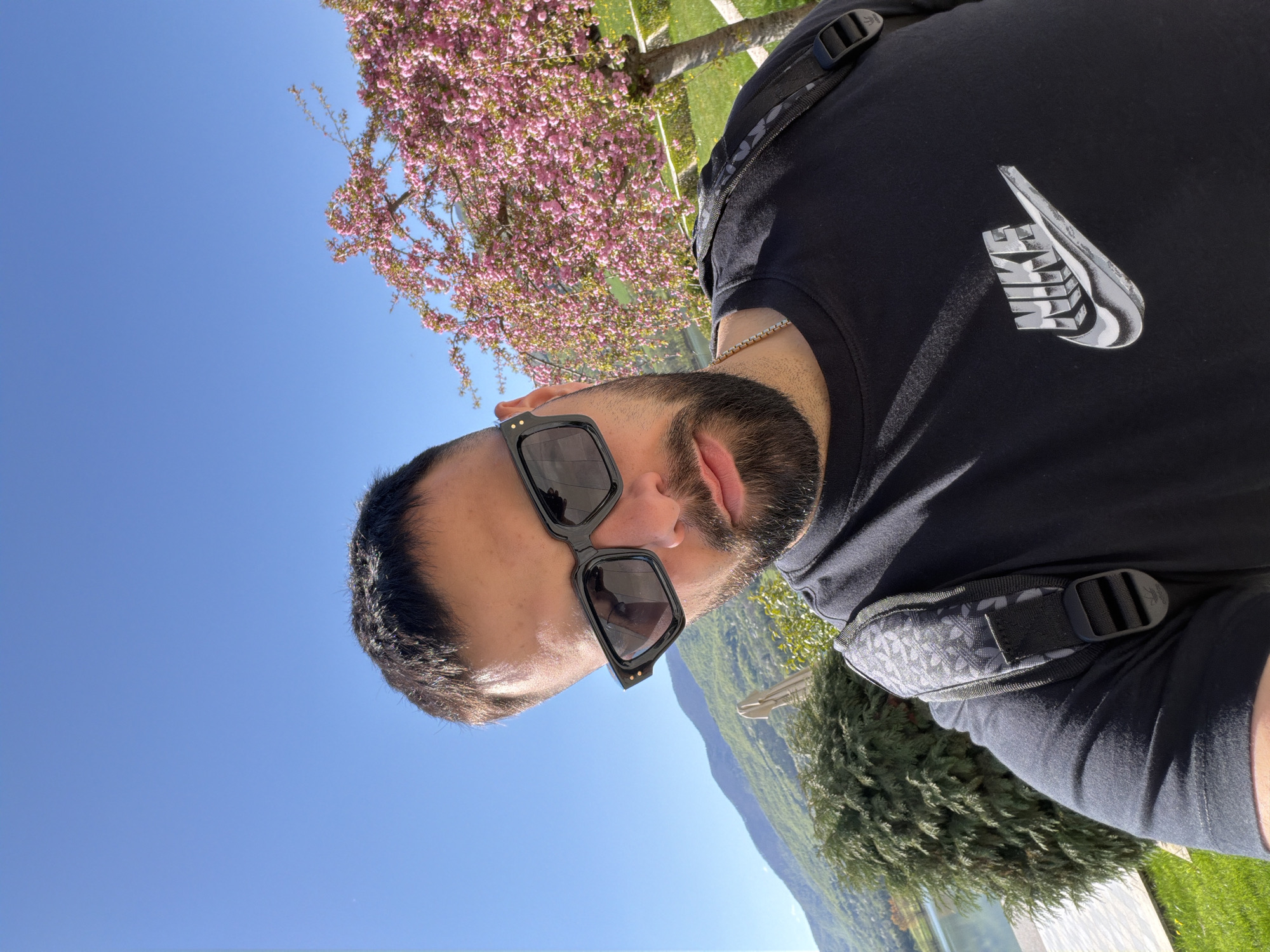 Man enjoys sunny spring morning in Razliv park