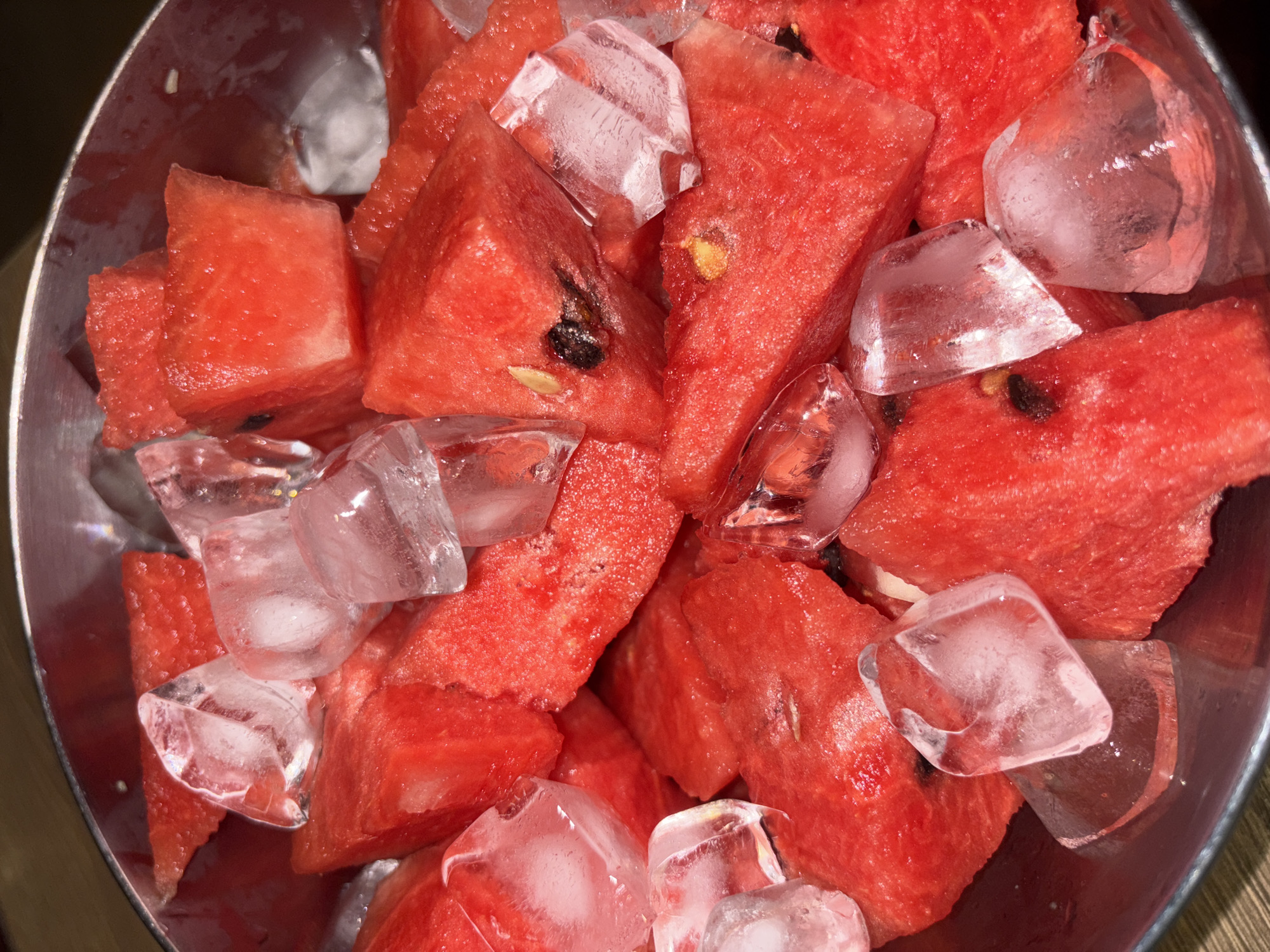 Fresh watermelon and ice served in bowl, Choeng Thale