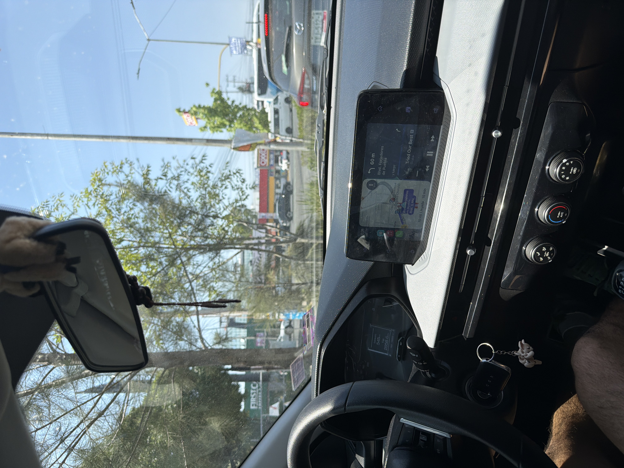 Sunny day captured from car interior in Cholula