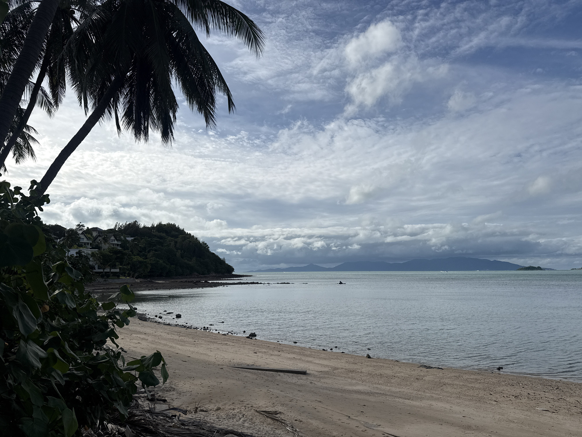 Lazy coastal morning on Ko Samui — beach, water, parked scooter