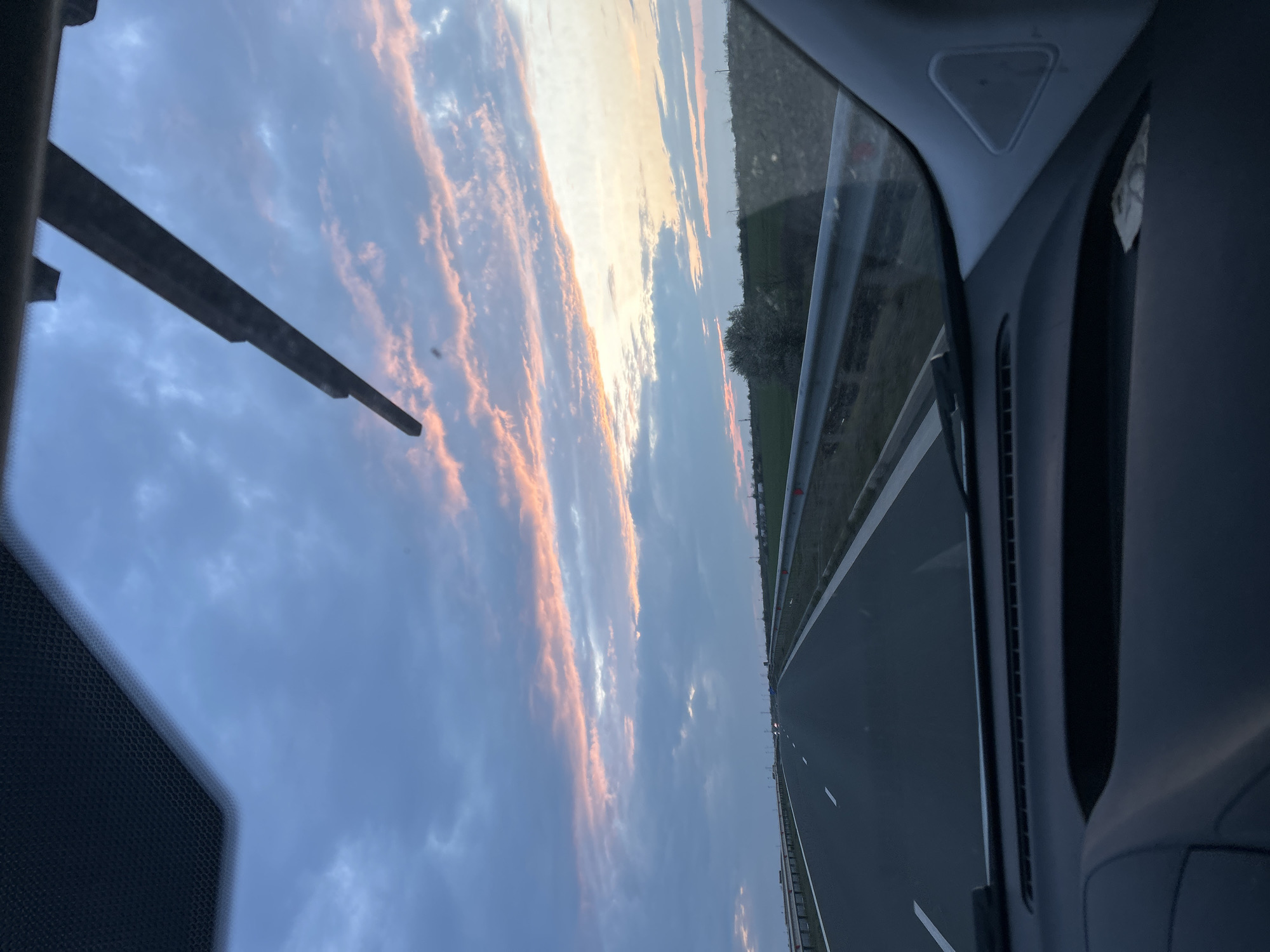 Highway sunset captured by traveler near Pomorie, Bulgaria