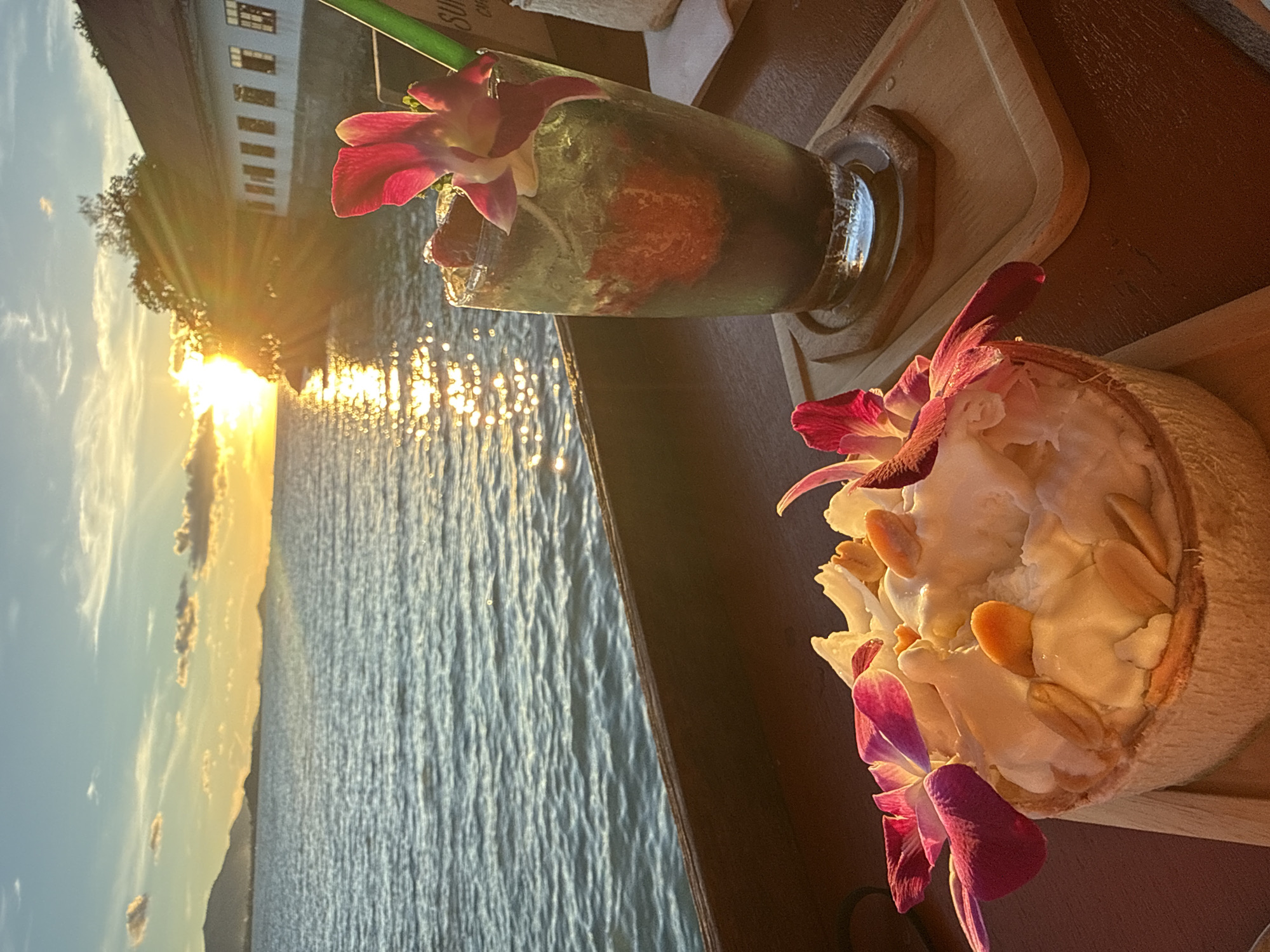Sunset drinks and desserts on the waterfront in Baan Plai Laem