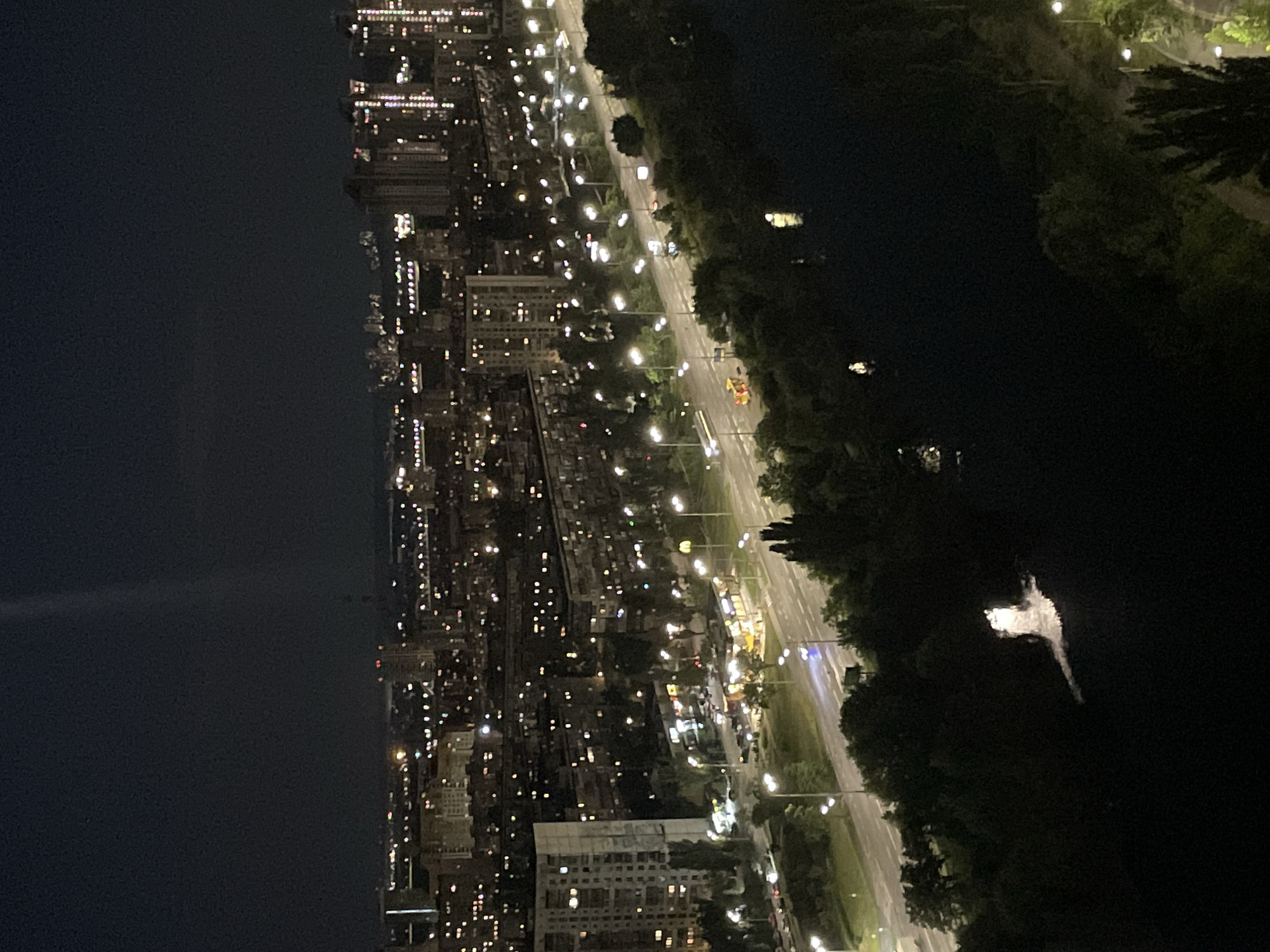 Kyiv from above at night, full moon over the Dnipro