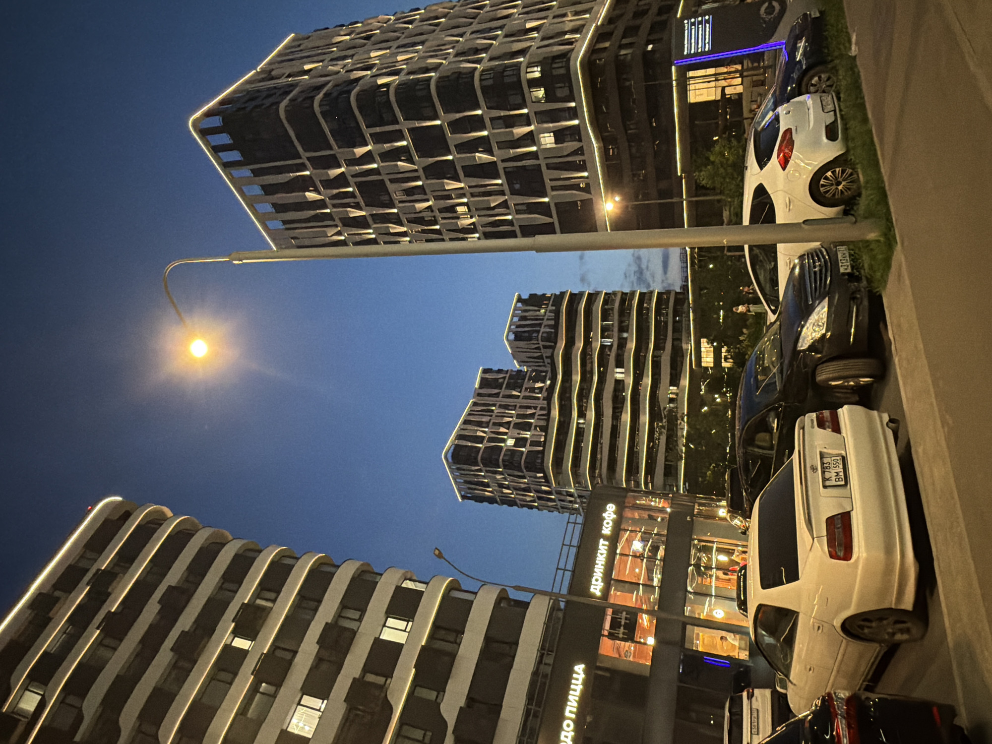 Evening twilight scenes captured in Moscow business district