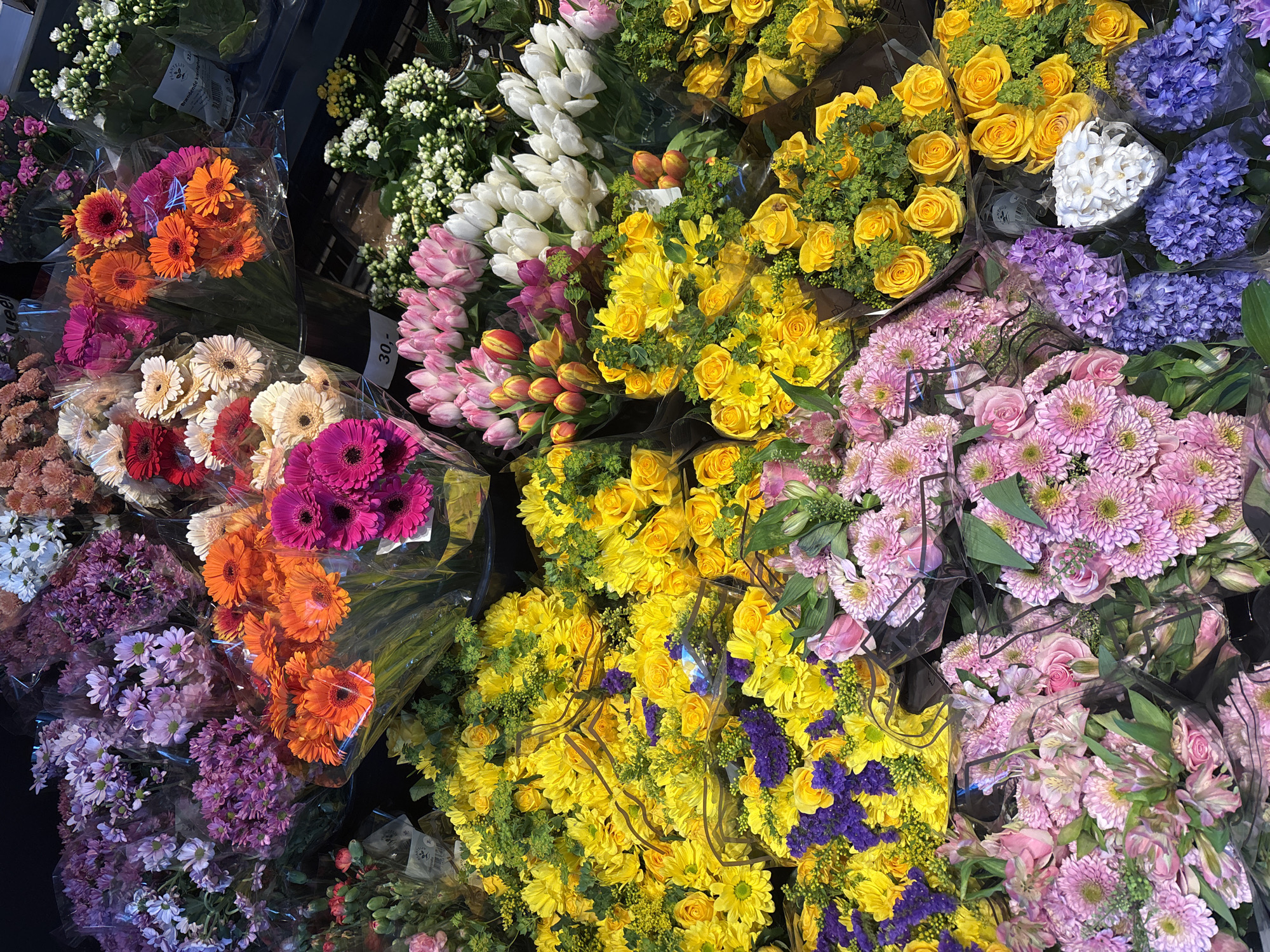 Colorful spring flower bouquets displayed at Copenhagen flower shop