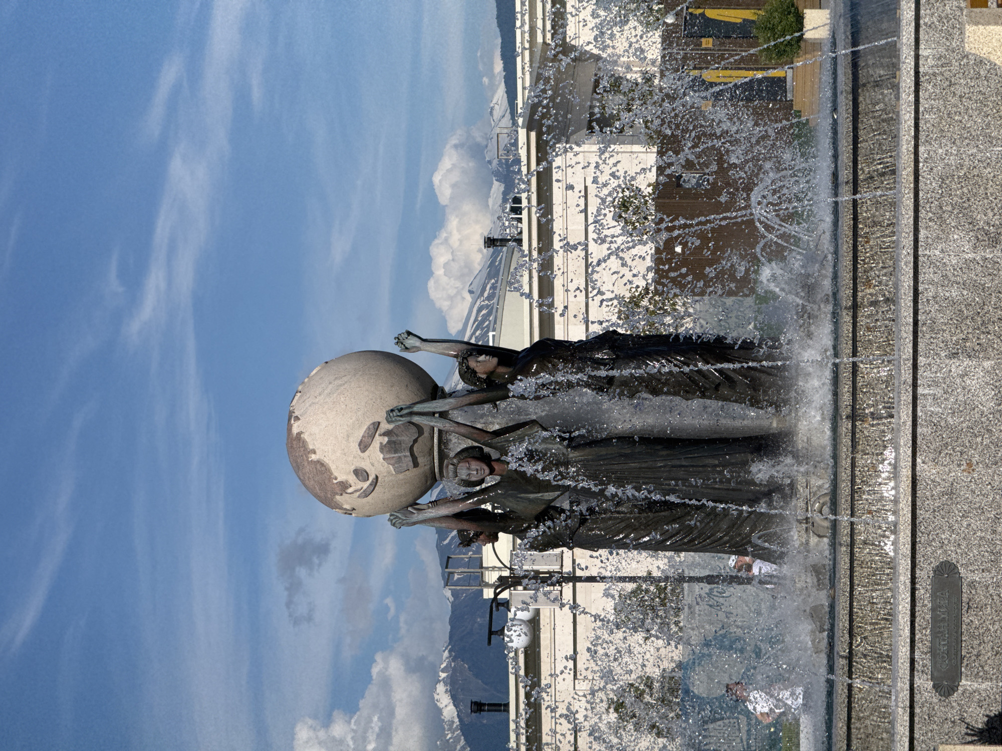 Fountain sculpture documented in Sirius, Russia amid scenic landscape