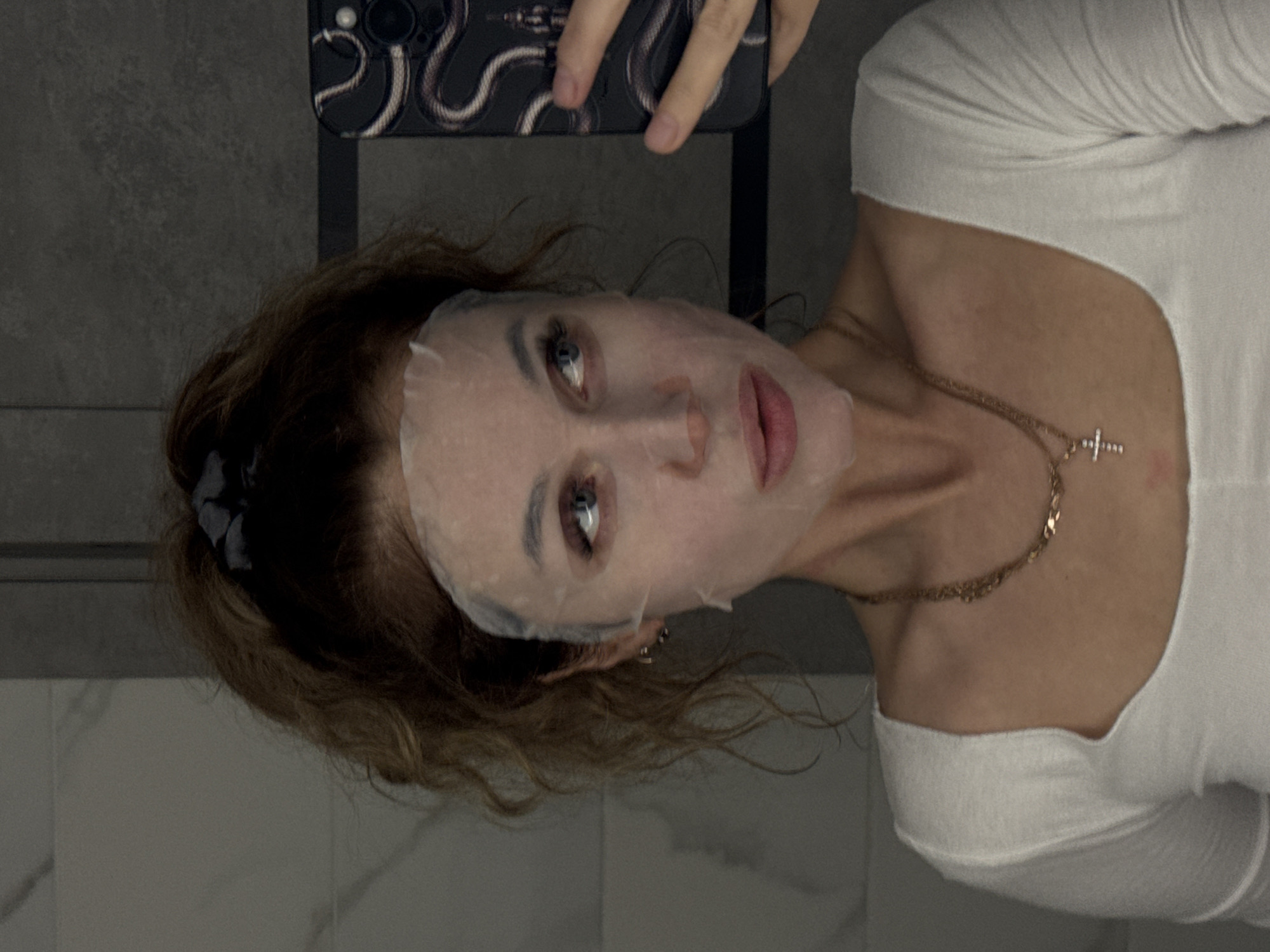 Sheet mask selfies in a Chaikovsky bathroom