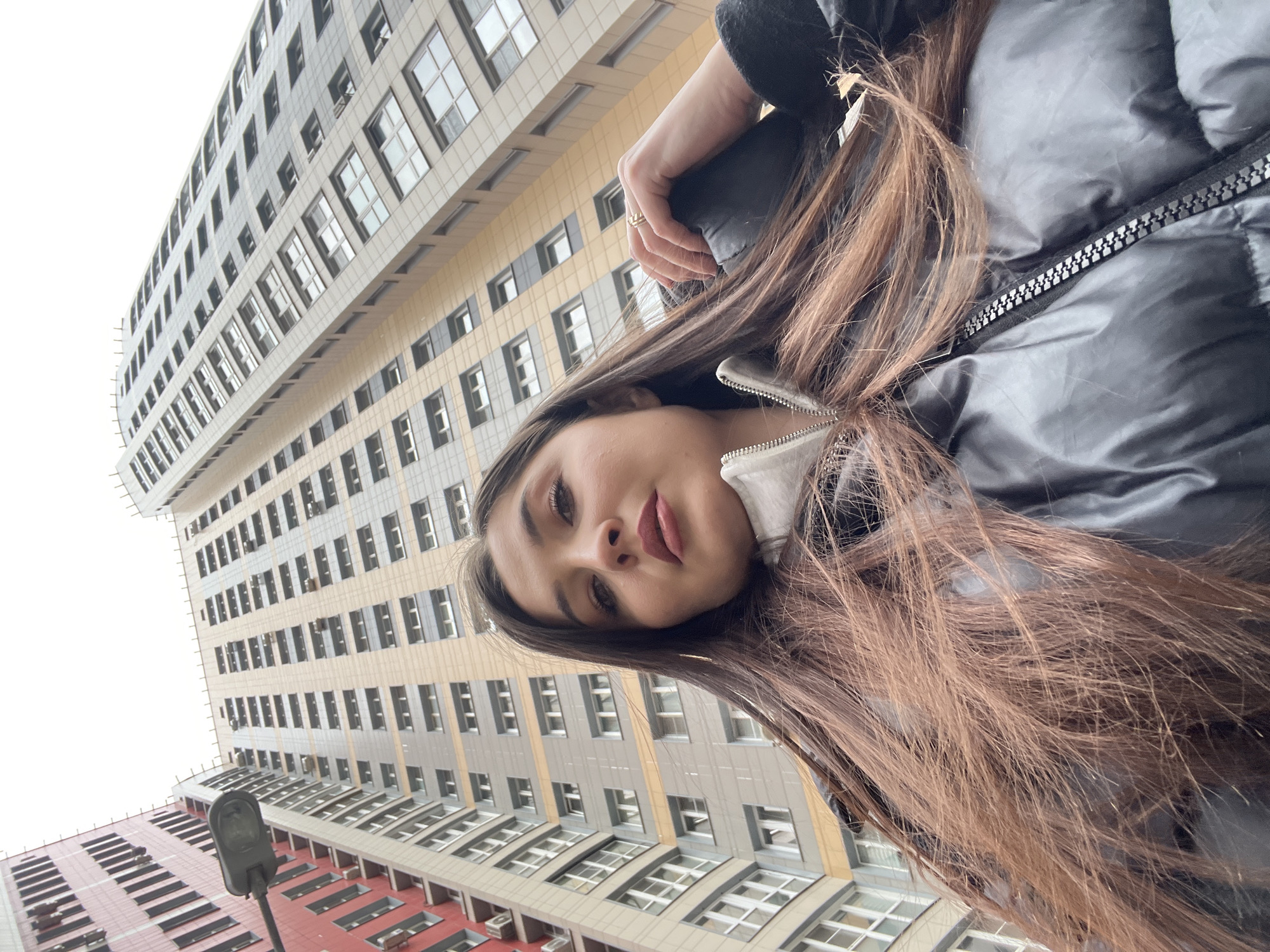 Woman documents morning walk with selfies in Khimki
