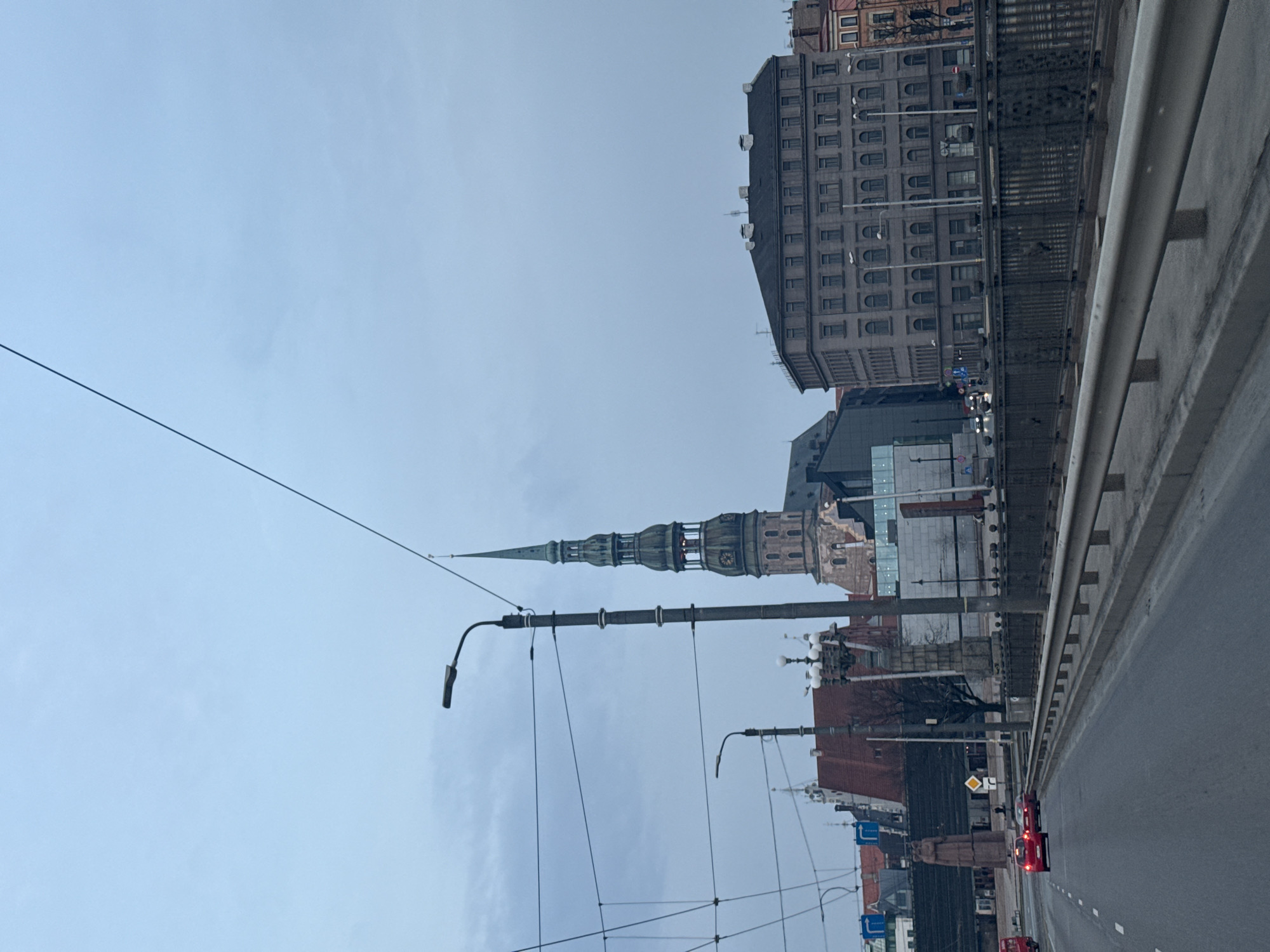 Bridge view captures Riga skyline with St. Peter's Church