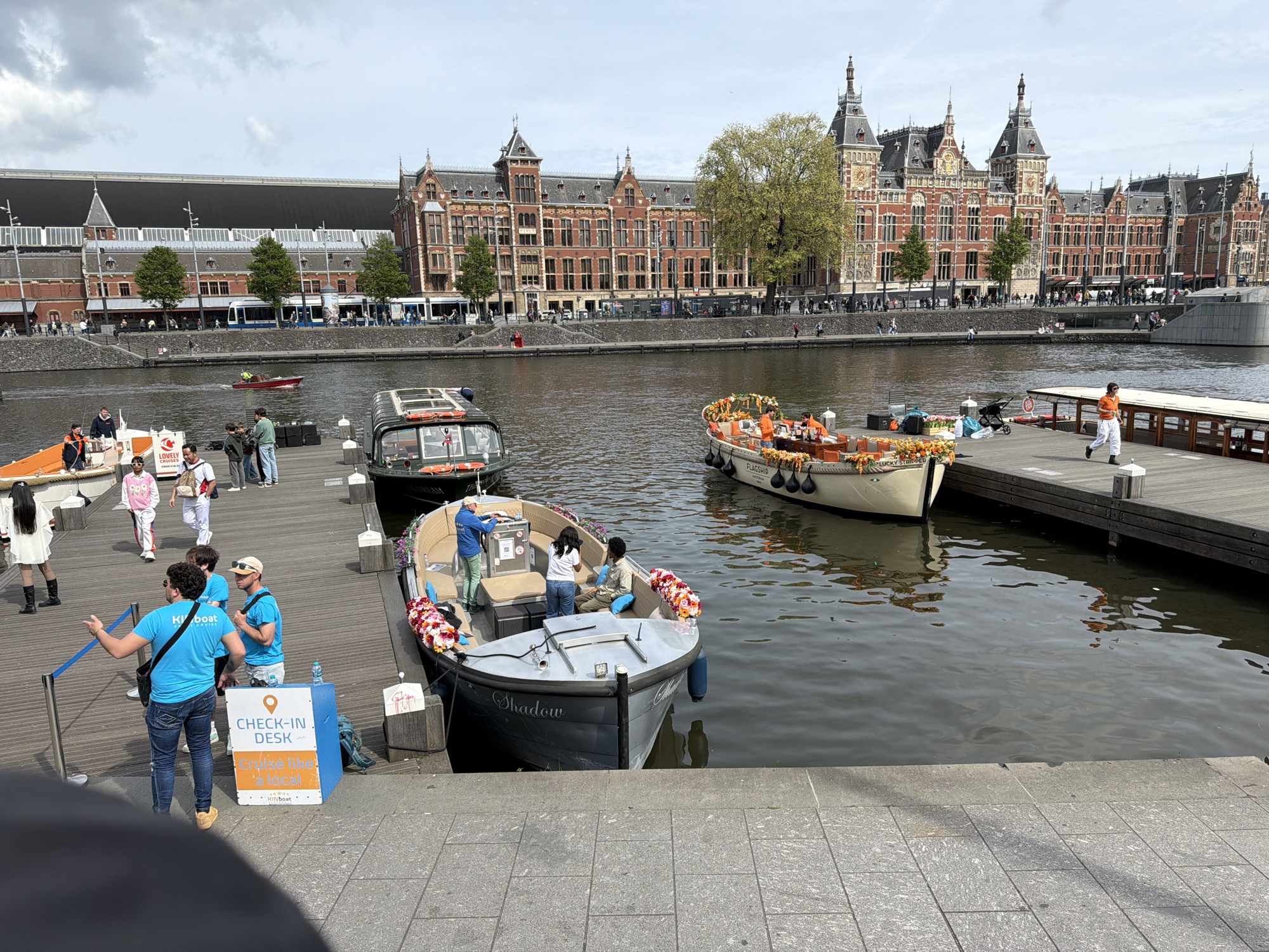 Pink Moco Museum tour boat spotted on Amsterdam canals