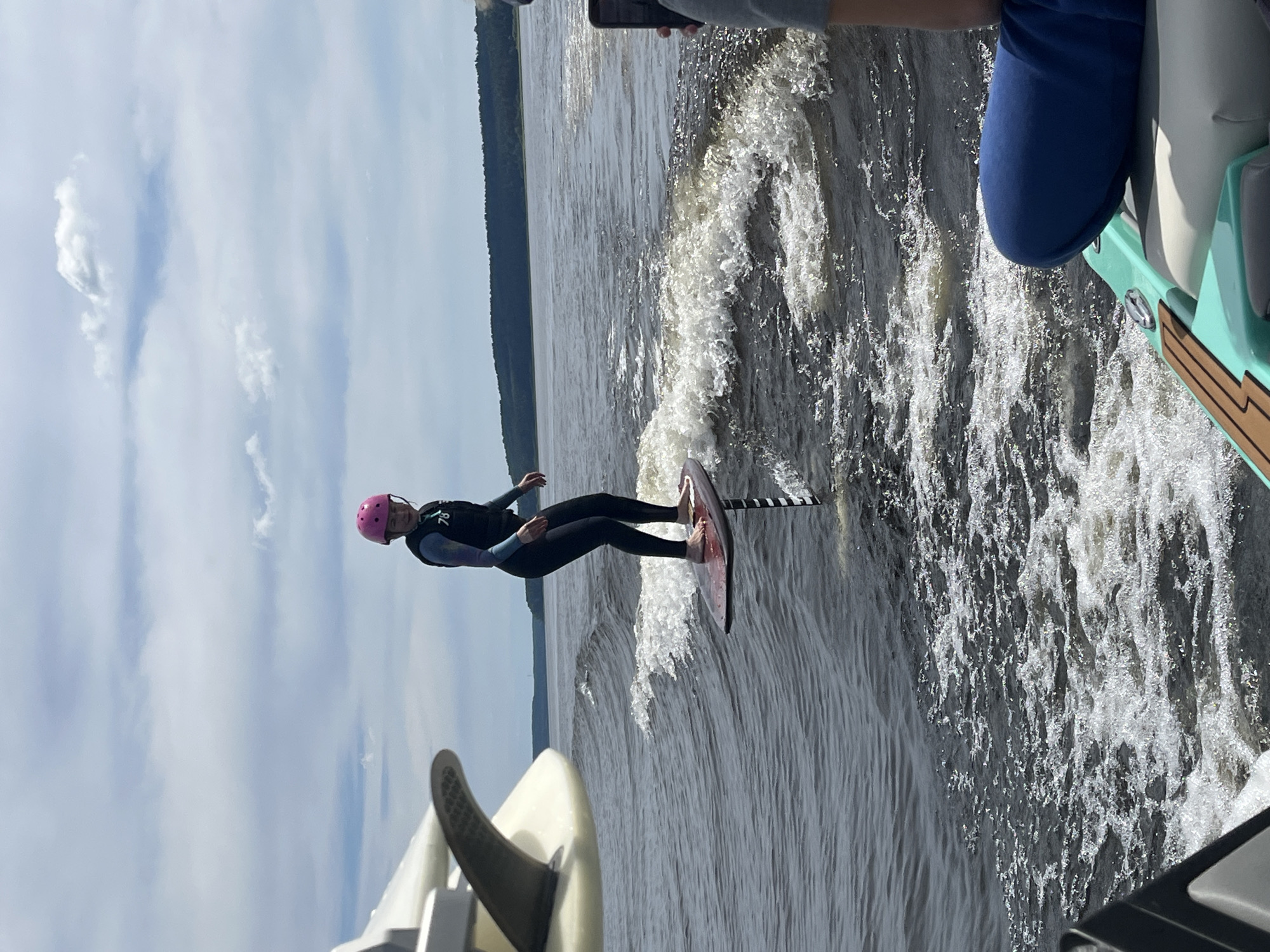 Hydrofoiling on a Russian lake, lifted clean above the water