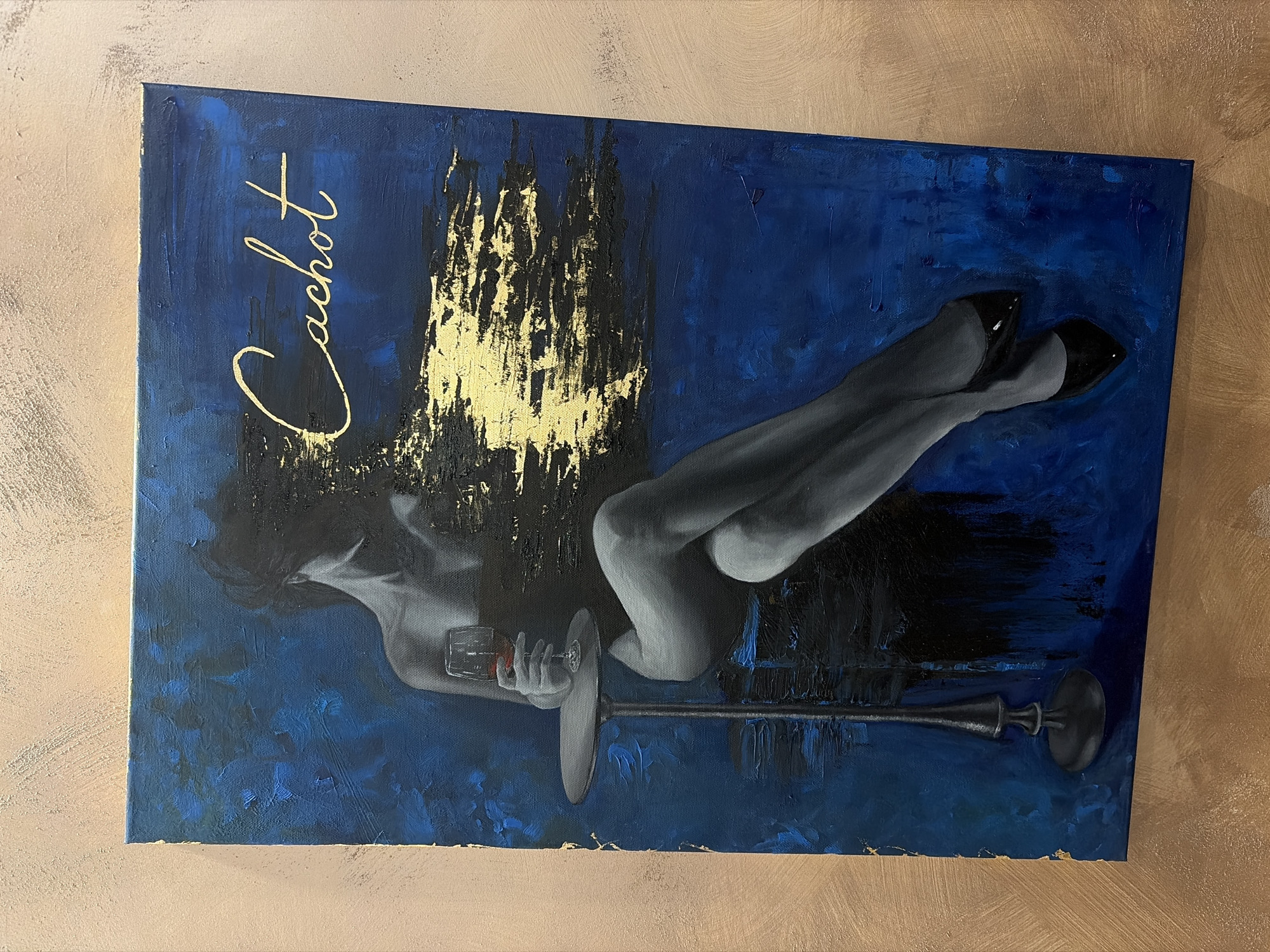 Painting of reclining female figure observed on wall