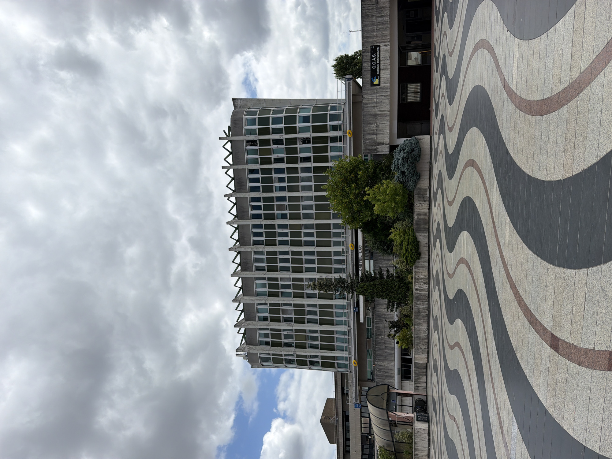 Créteil's Brutalist civic center on a quiet summer morning