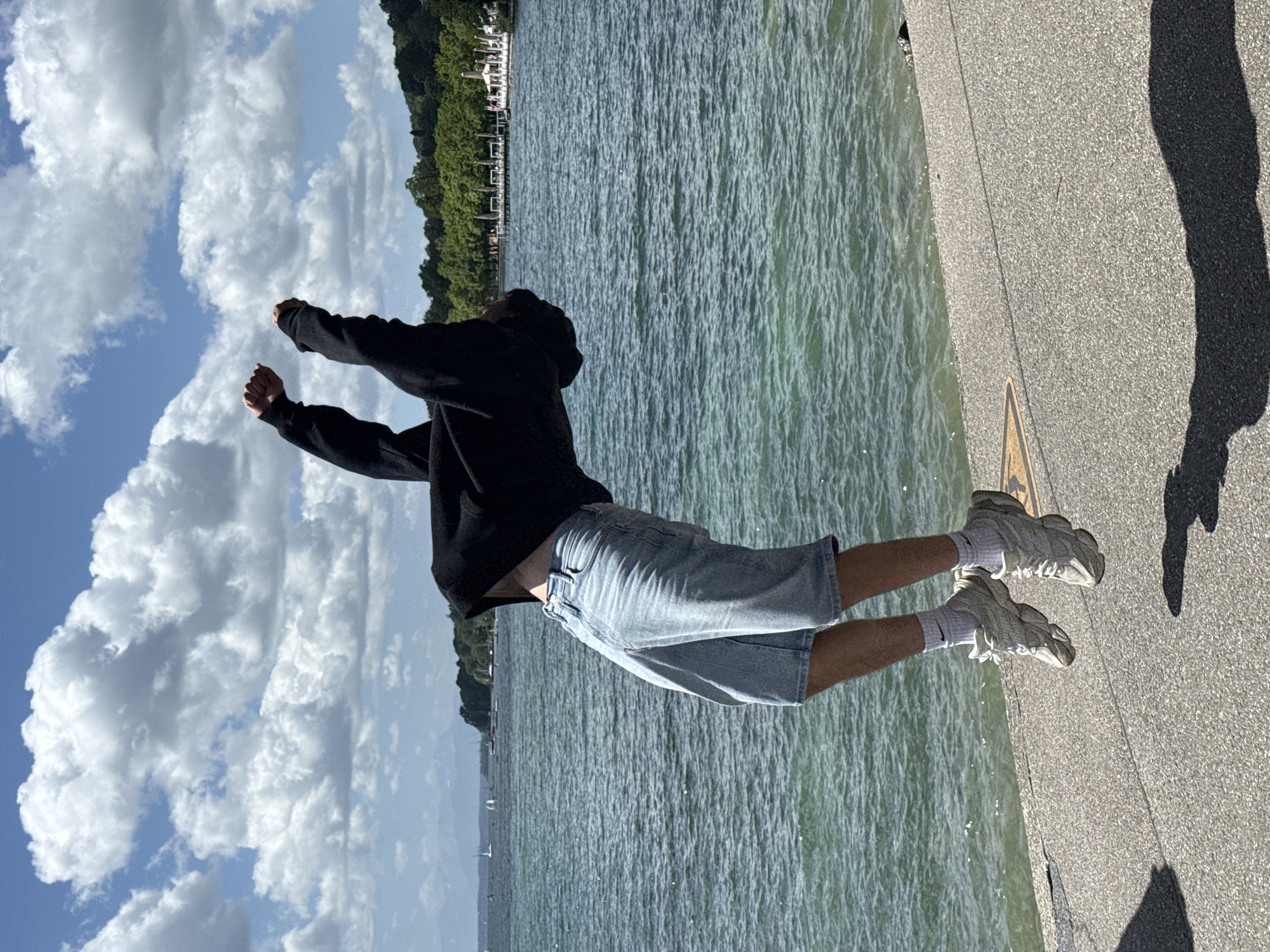 Person performs backflips at Bavaria's Lake Starnberg amid swans