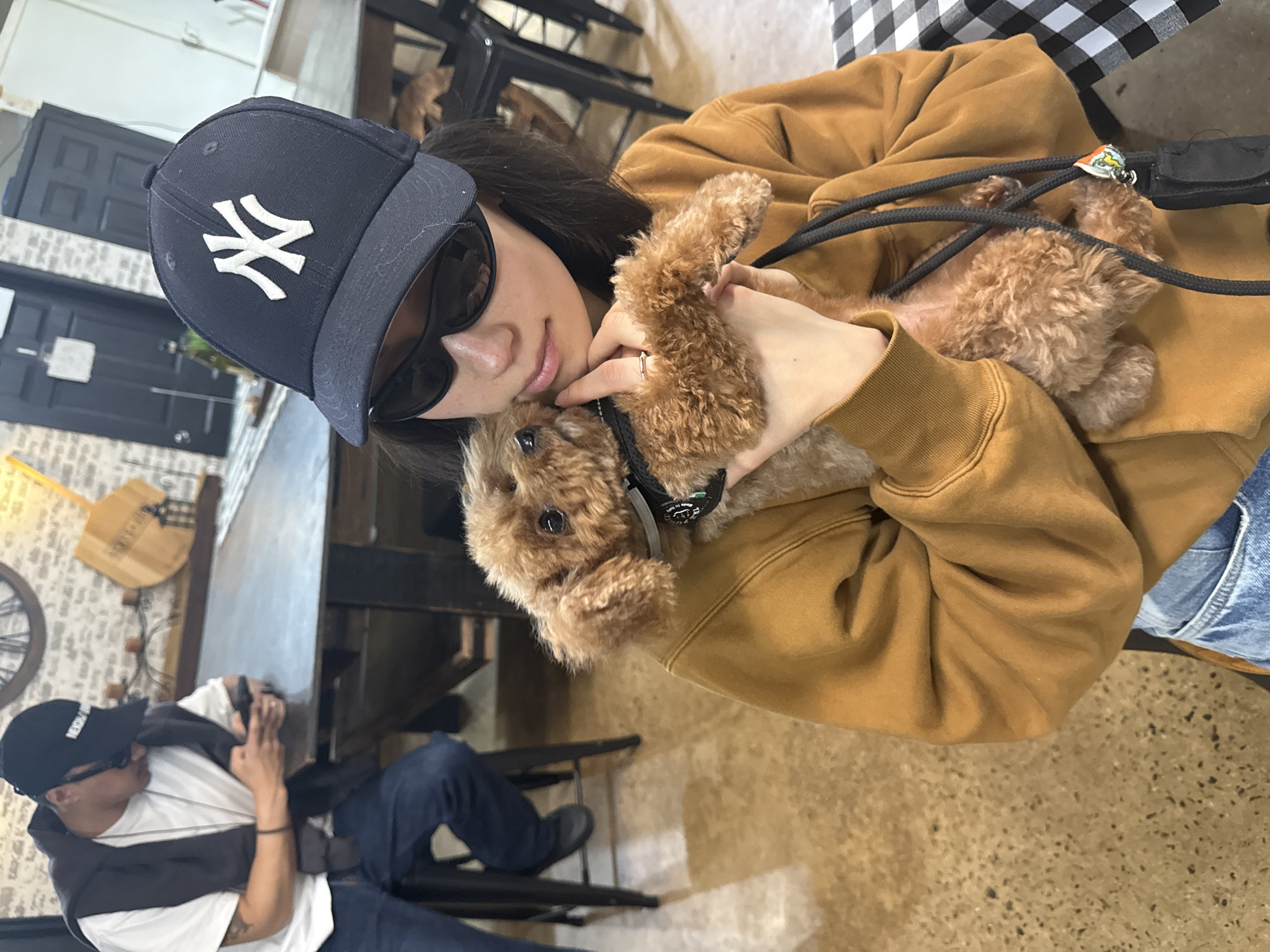Woman with poodle enjoys cheesesteak at Pottstown cafe