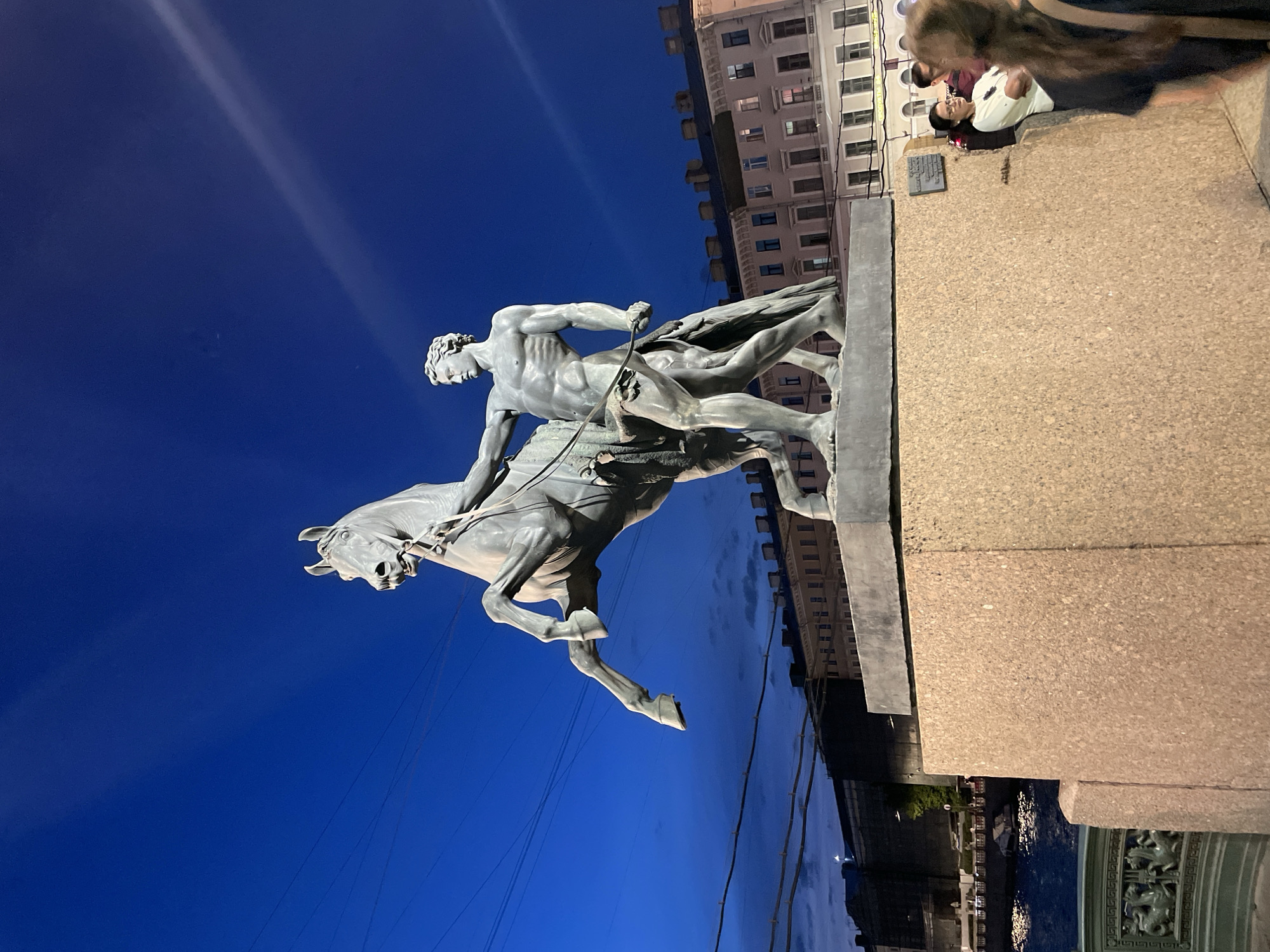 Evening scenes documented across central Saint Petersburg landmarks