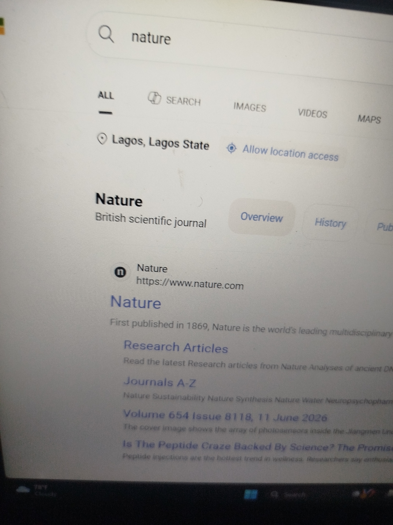 Screen browsing nature imagery and search results