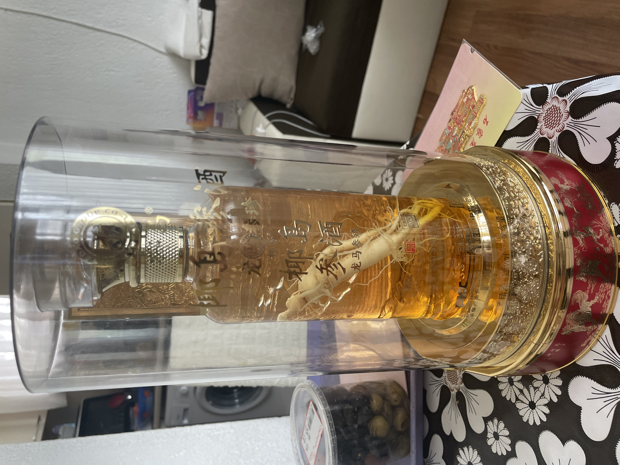 Ornate ginseng-infused liquor bottle spotted in Zlatograd, Bulgaria