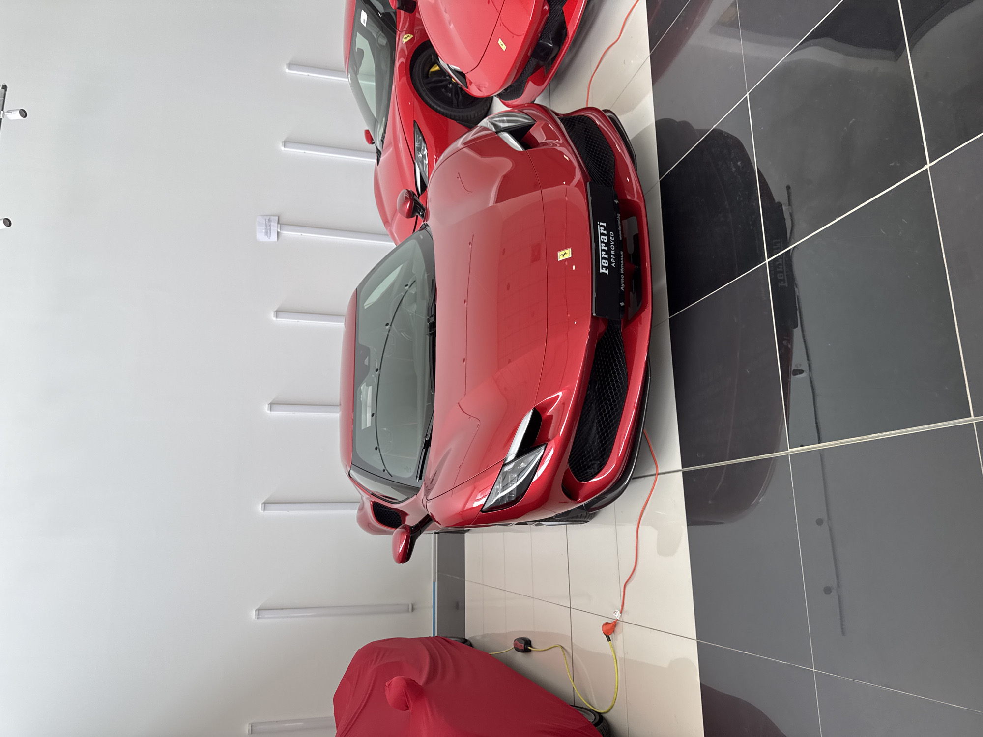 Luxury Ferrari and Maserati vehicles displayed in Sofia showroom