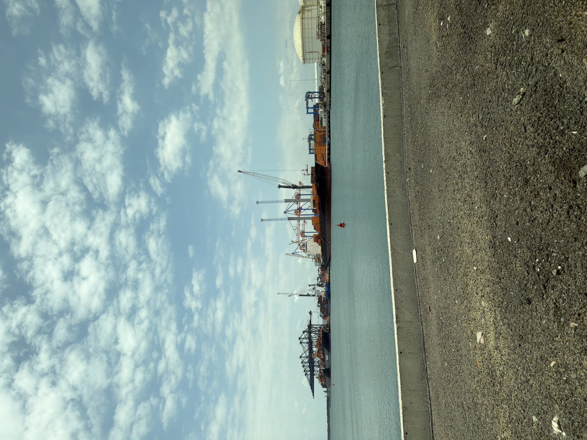 Cargo ships loaded at Port of Veracruz during evening operations