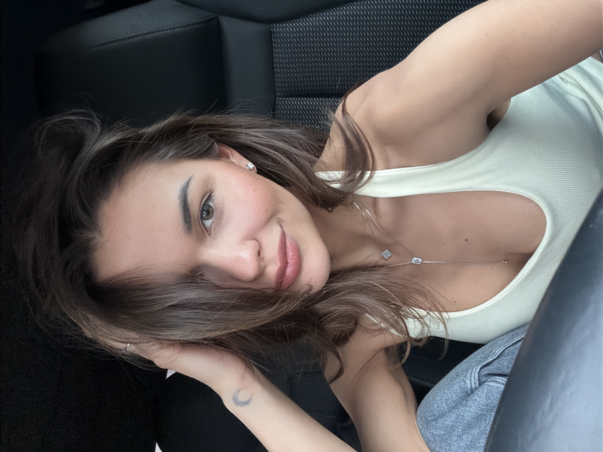 Woman takes car selfies in Krasnoyarsk, Russia